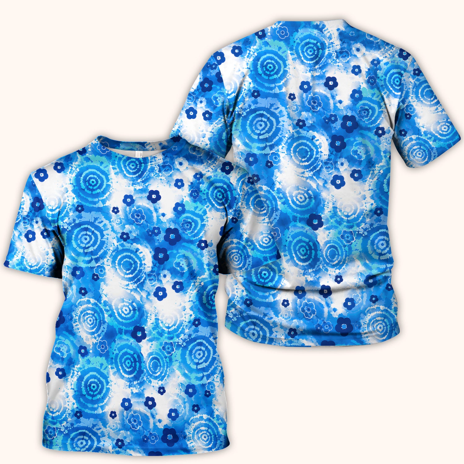 Blue Floral Spiral Nurse Pattern Scrub Top, Breathable Fabrics Nursing Uniform Scrub Top, Comfortable Scrubs for Nurses