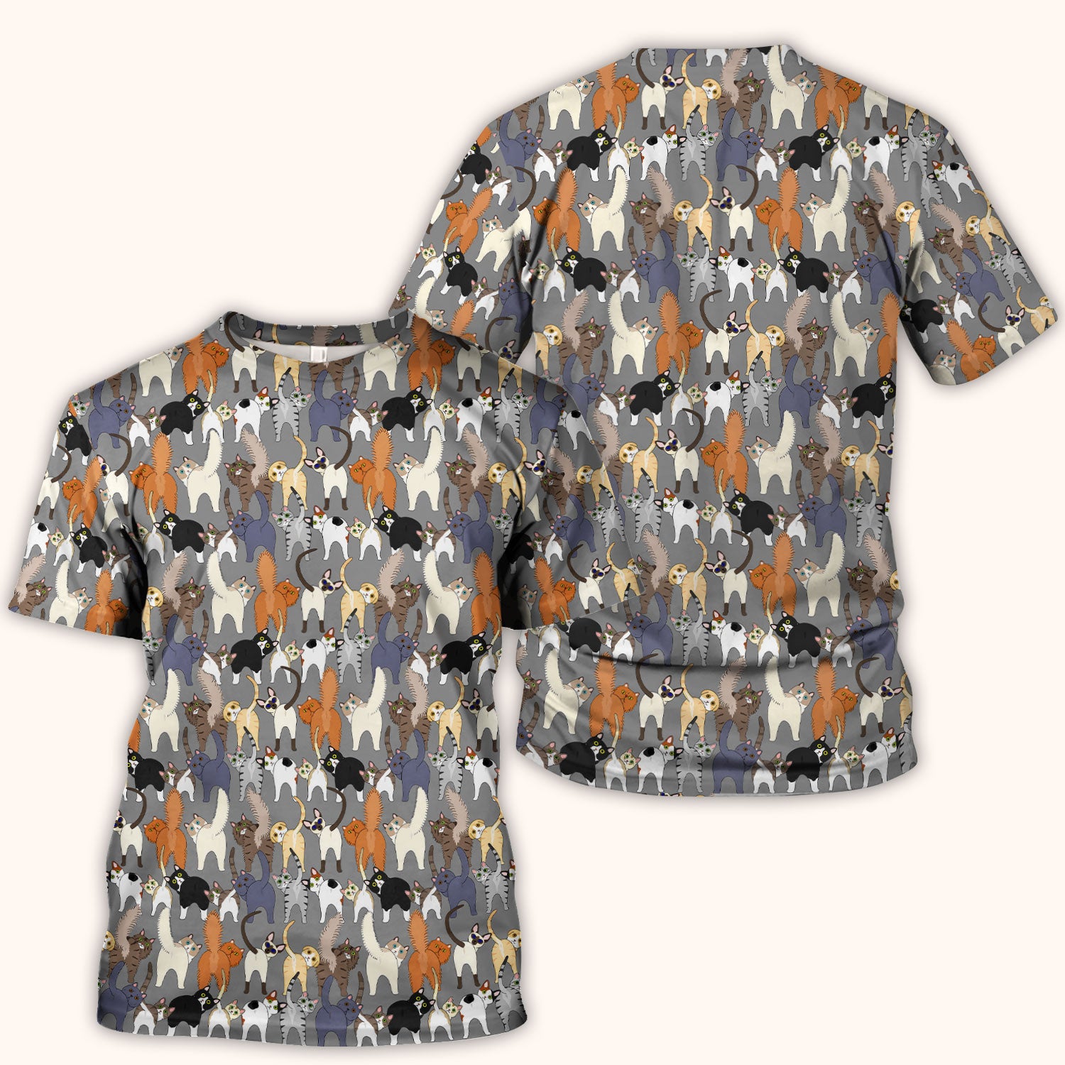 Whimsical Multicolor Cat Cartoon Pattern Scrub Top, Comfortable Scrubs for Nurses