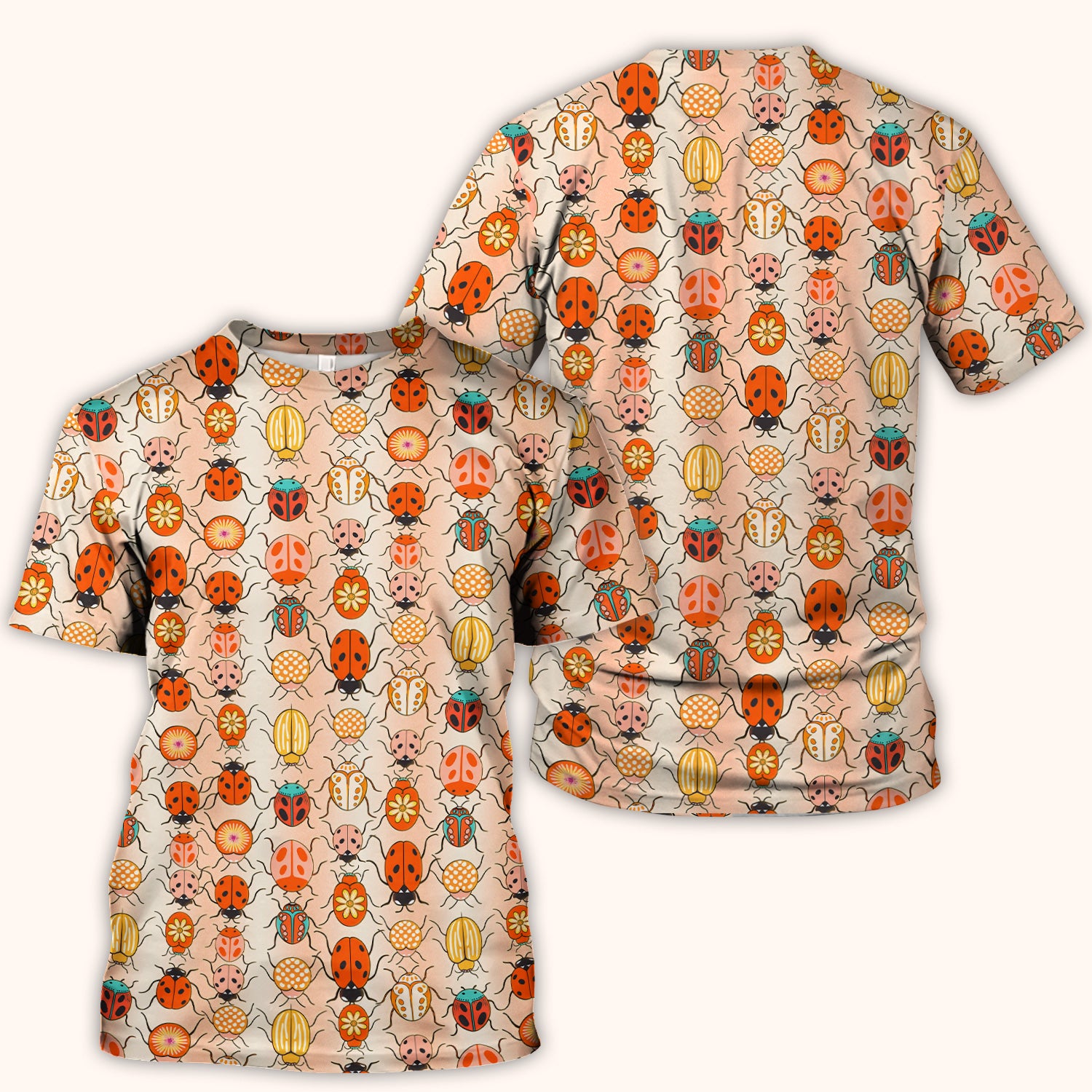 Cute Ladybug Beetle Floral Pattern Scrub Top, Breathable Fabrics Nursing Uniform