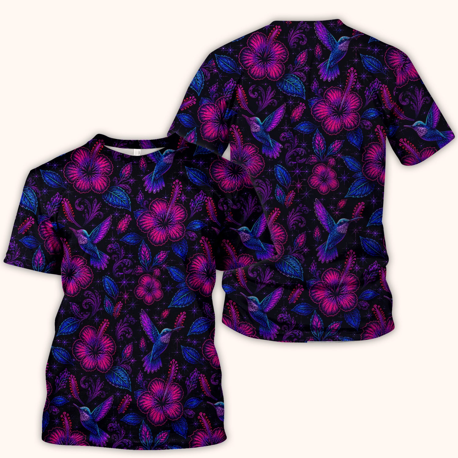 Tropical Hummingbird Hibiscus Floral Pattern Scrub Top, Comfortable Scrubs for Nurses