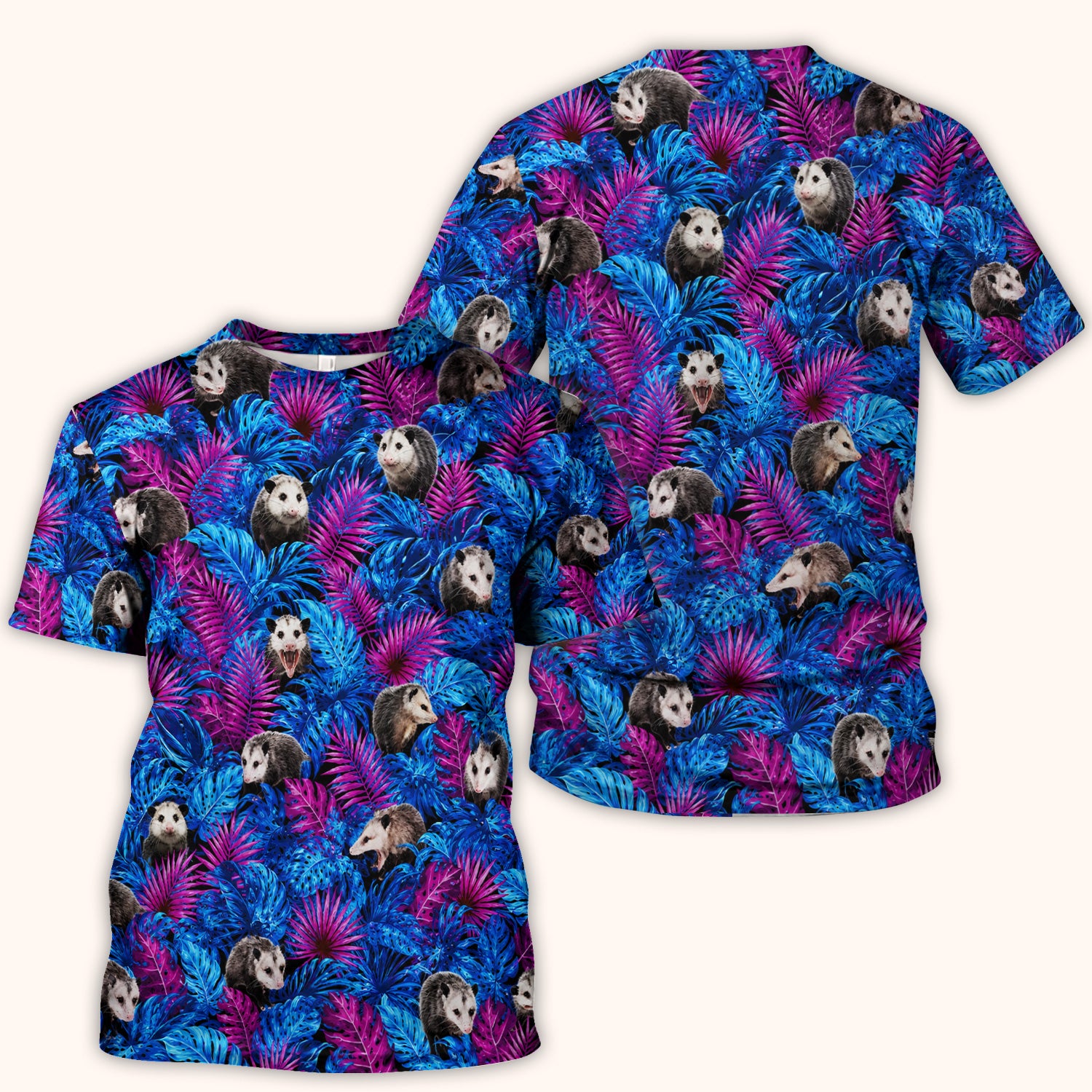 Cute Opossum Tropical Print Scrub Top, Comfortable Scrubs for Nurses