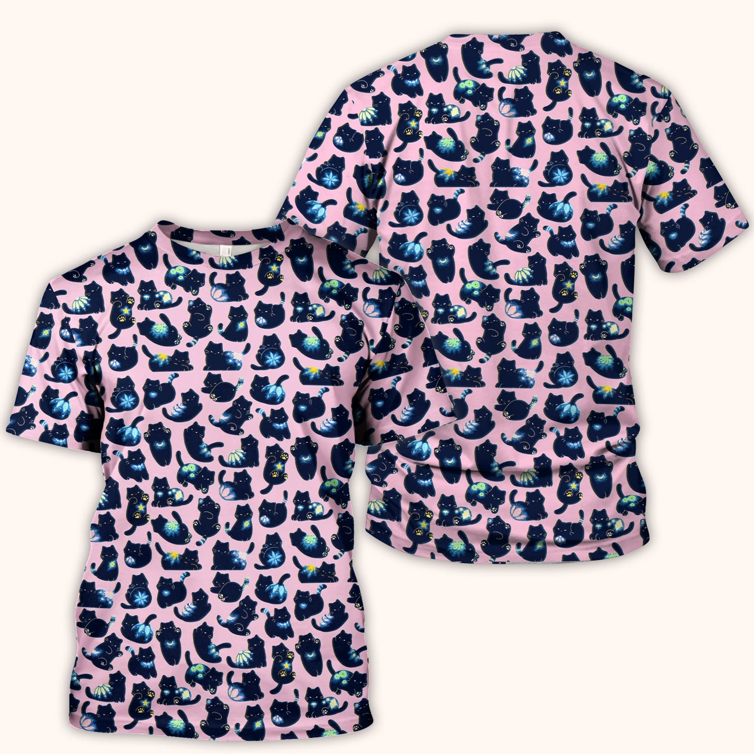 Midnight Cat Scrub Top, Black Cat Pattern Nurse Shirt, Breathable Fabrics Nursing Uniform