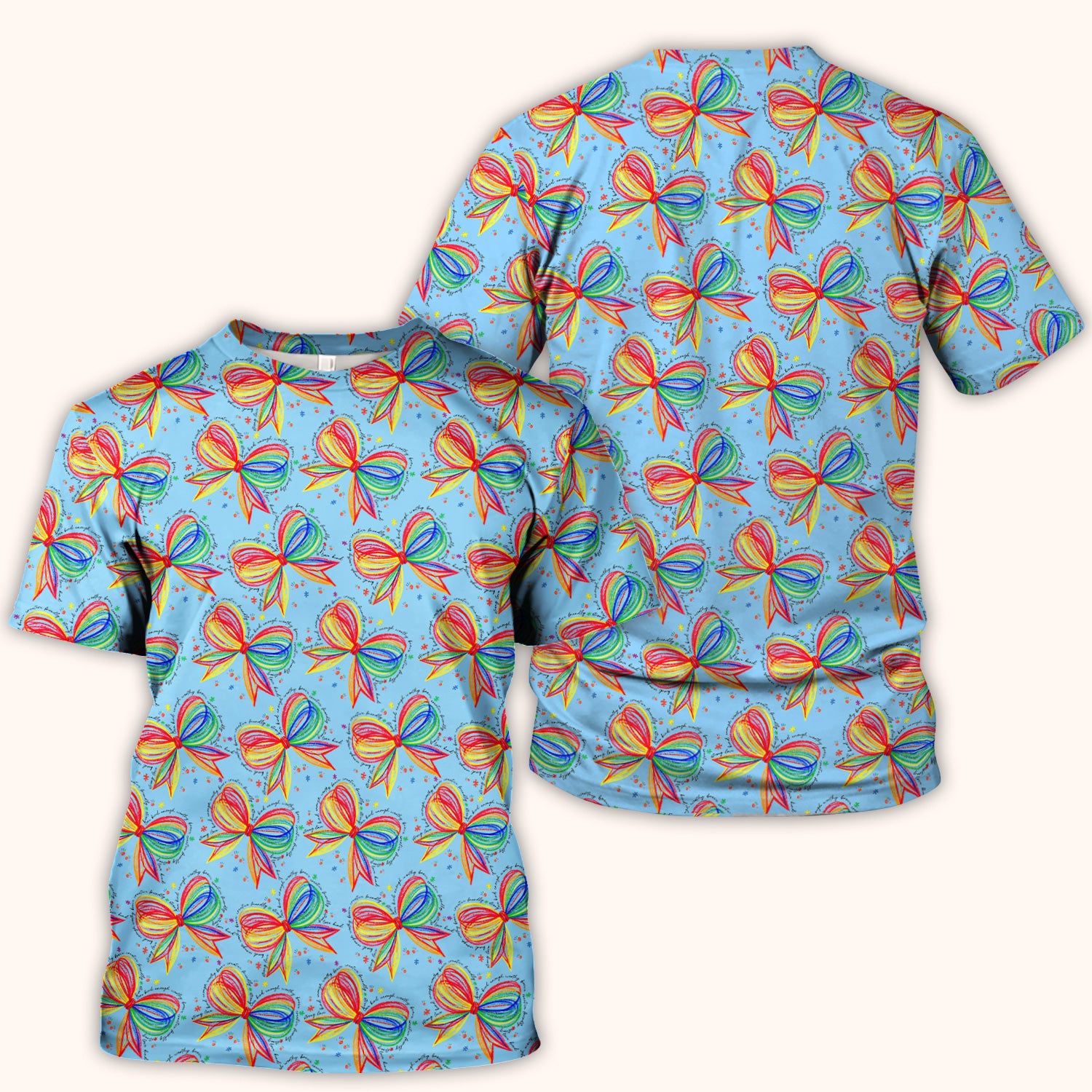 Colorful Rainbow Bow Pattern Scrub Top, Comfortable Scrubs for Nurses