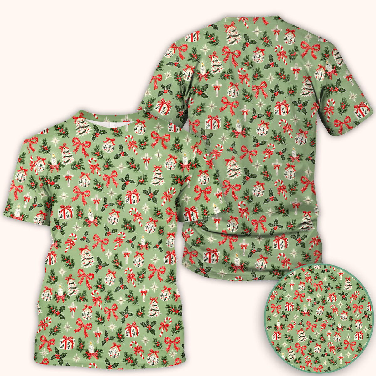 Christian Christmas Bows And Holly Scrub Top, Comfortable Scrubs for Nurses