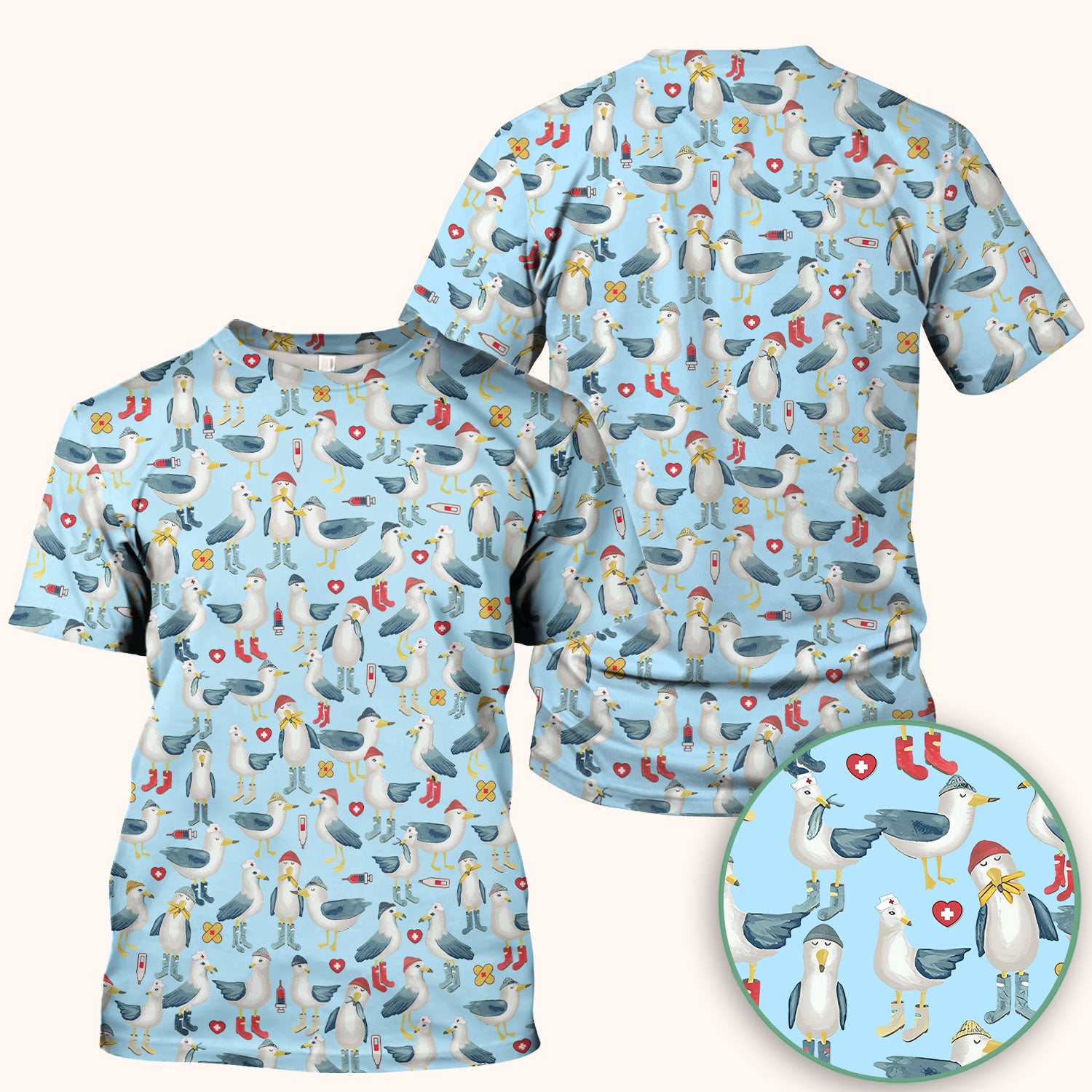Seagull Scrub Top for Nurses - Adorable Birds Medical Uniform - Funny Shirt for RN CNA LPN