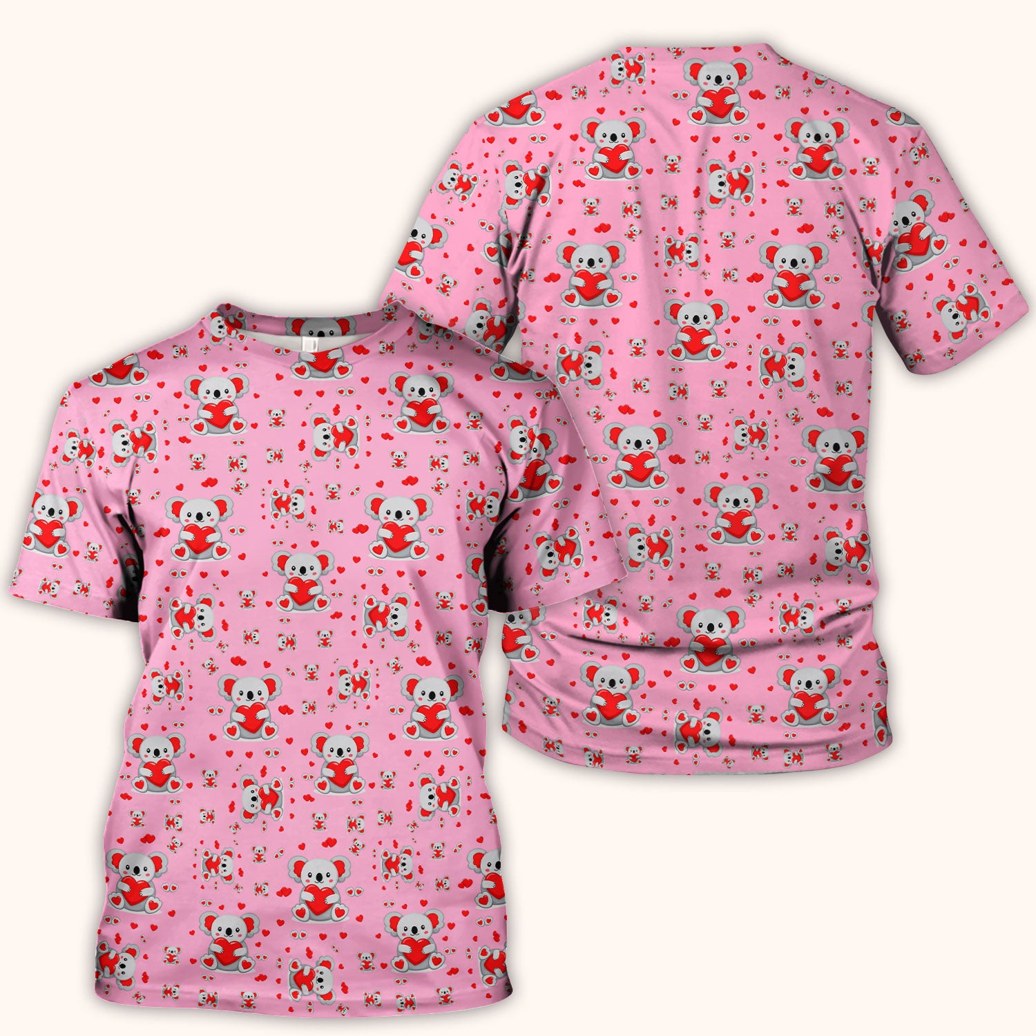 Valentine Cute Koala Heart Pattern Nurse Shirt, Comfortable Scrubs for Nurses