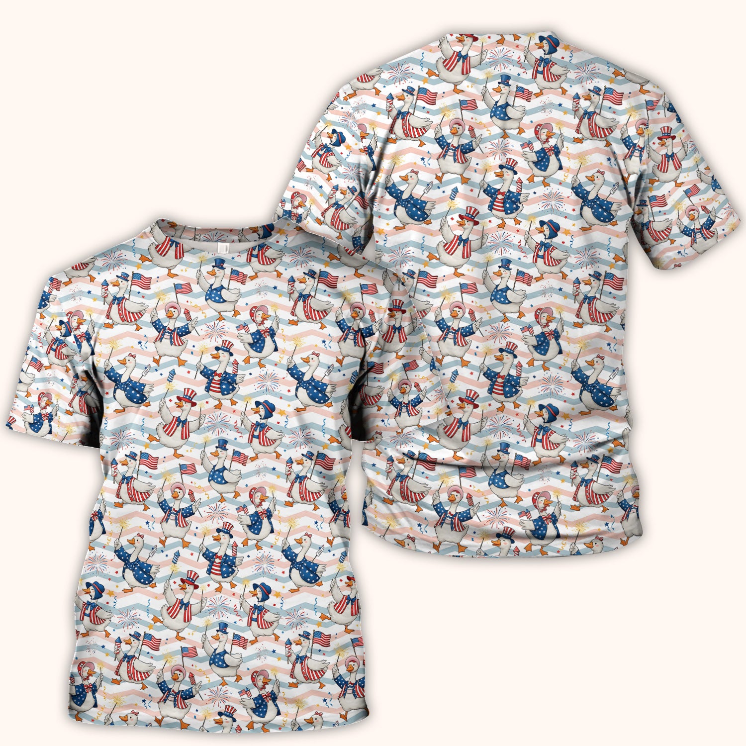 Patriotic Goose Fireworks Parade Pattern Scrub Top, Comfortable Scrubs for Nurses