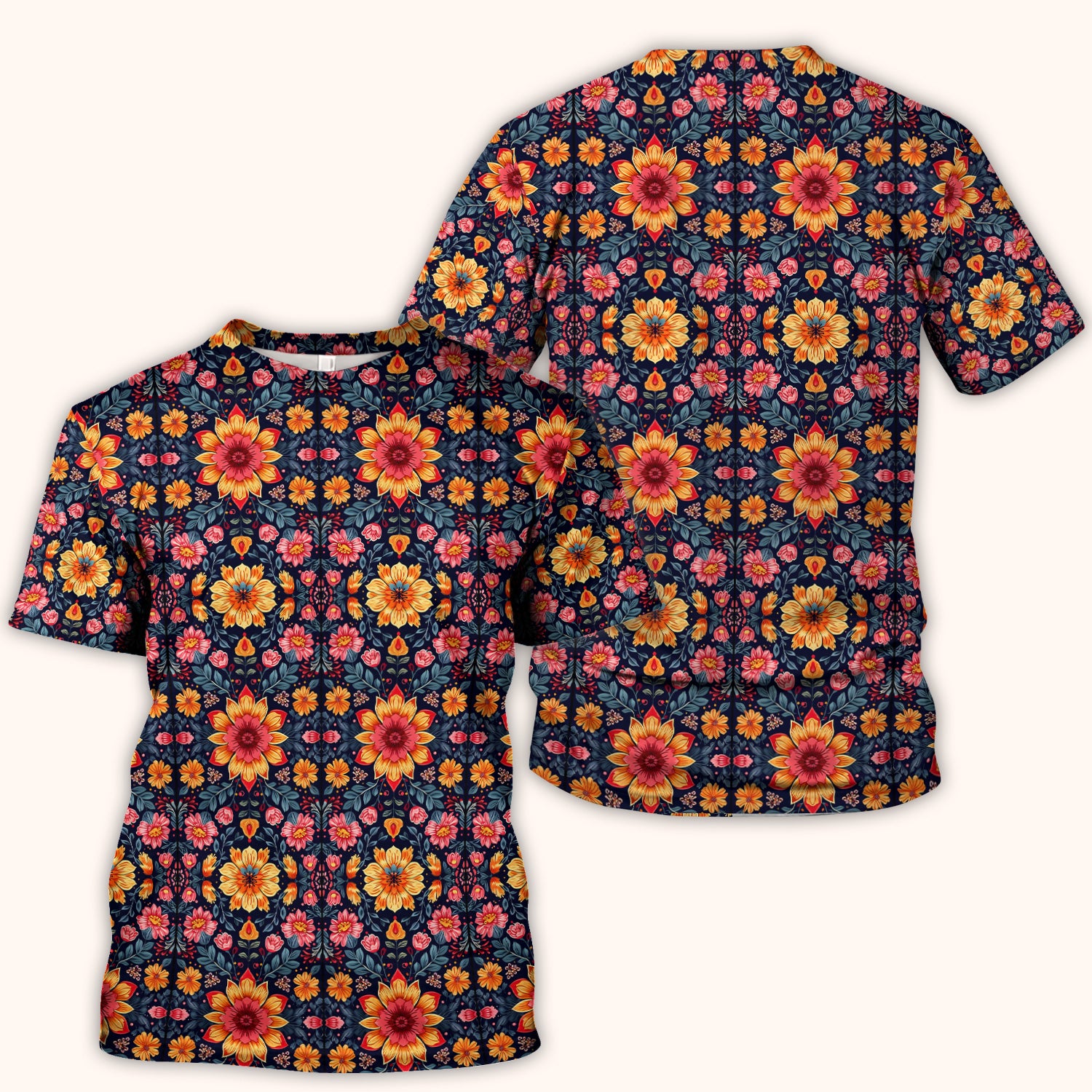 Elegant Dark Floral Pattern Scrub Top, Comfortable Scrubs for Nurses