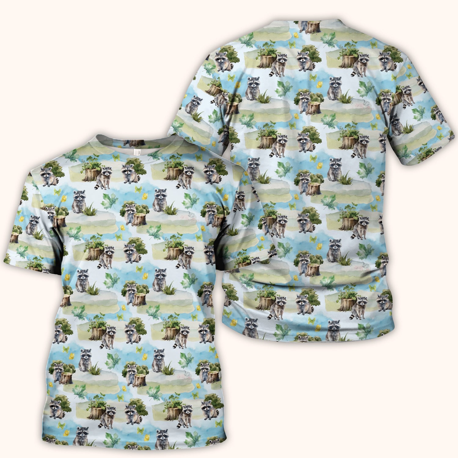 Cute Raccoon Woodland Print Scrub Top, Comfortable Scrubs for Nurses
