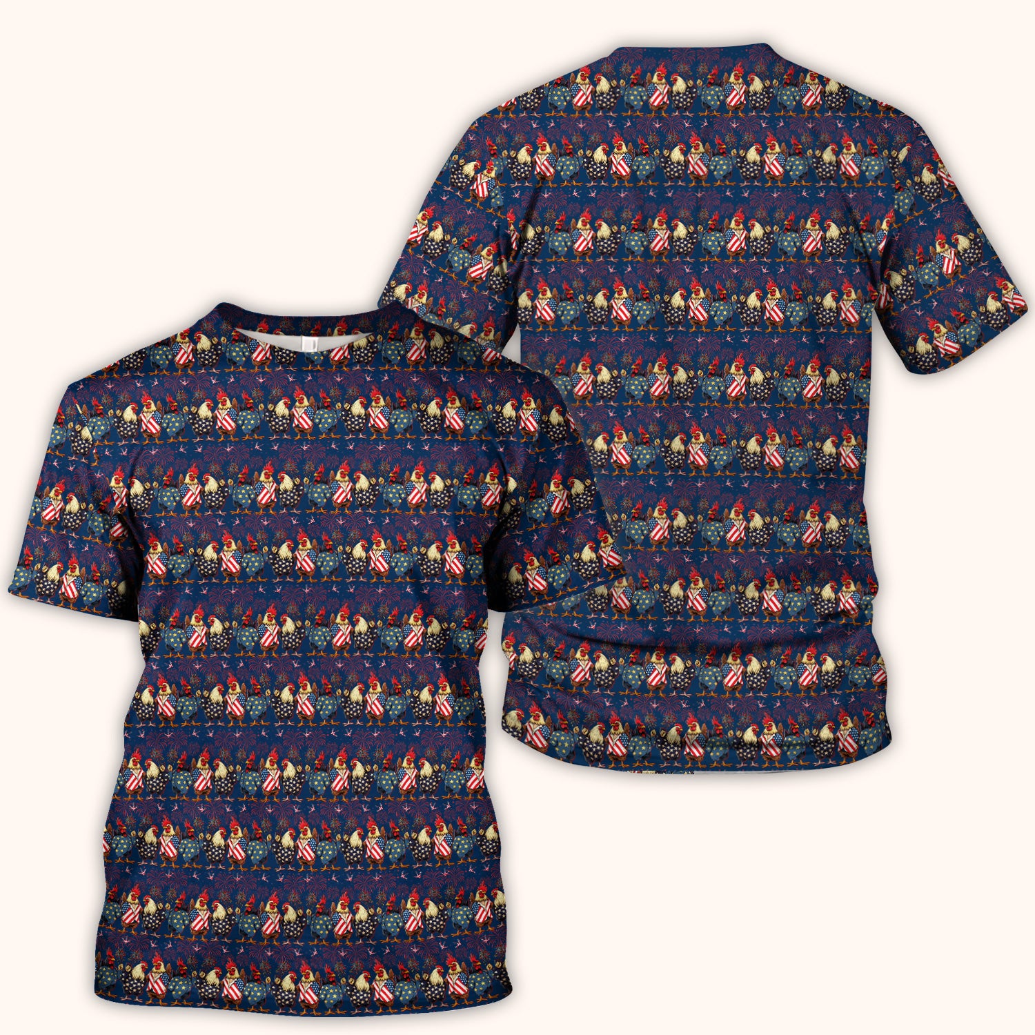 Patriotic Rooster Fireworks Pattern Scrub Top, Comfortable Scrubs for Nurses