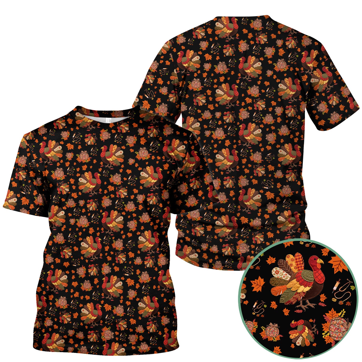 Fall Leaves Thanksgiving Scrubs for Nurses - Comfortable Scrub Tops - Turkey Nursing Uniform Gift for Women