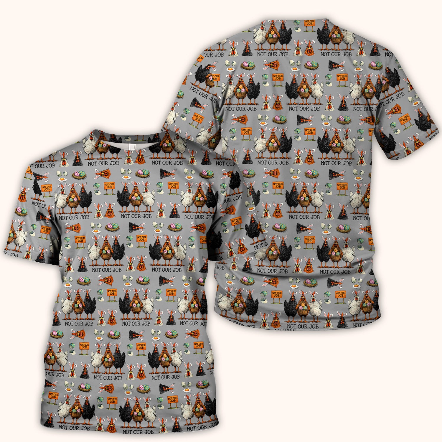 Funny Easter Chicken Humor Pattern Scrub Top, Comfortable Scrubs for Nurses