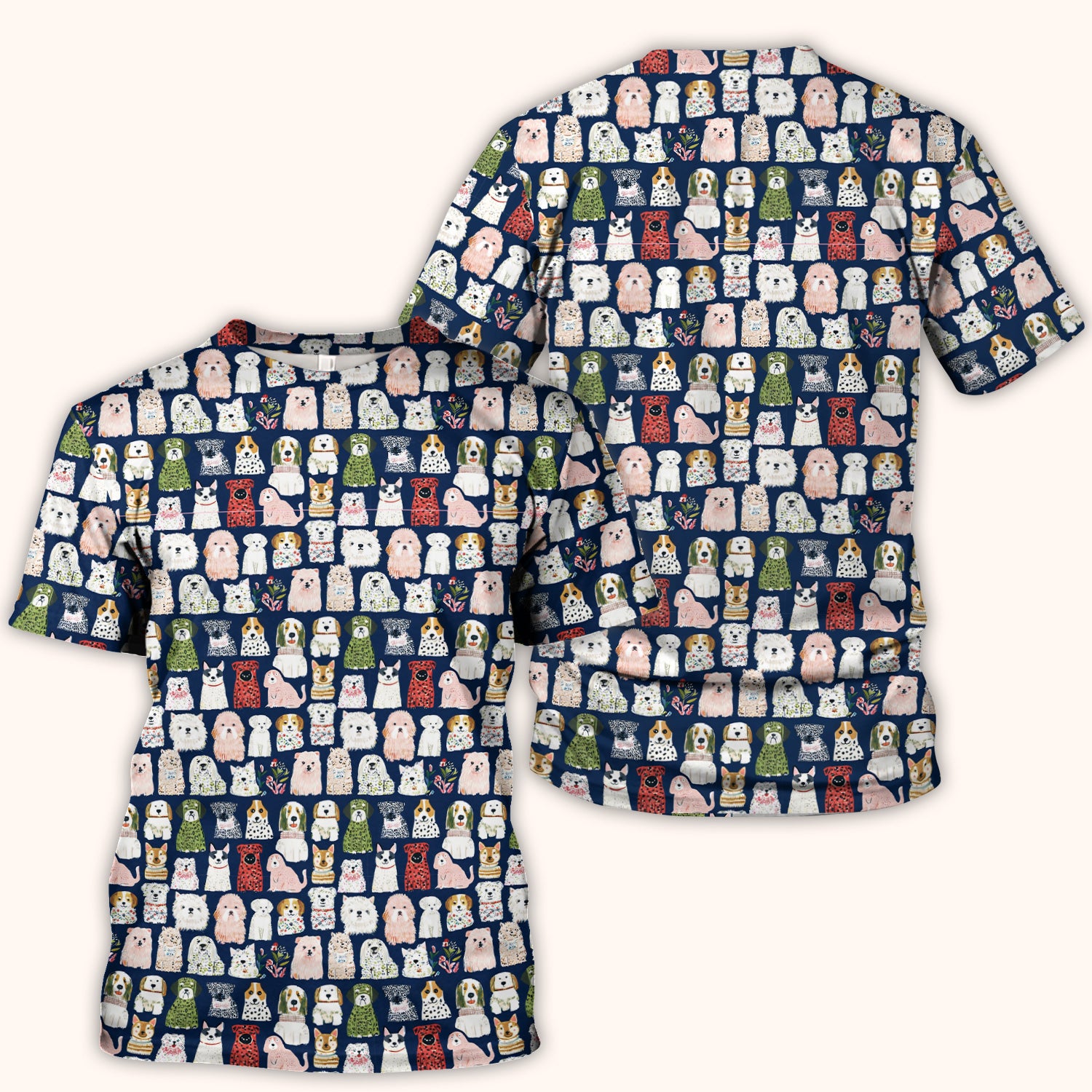 Cute Cartoon Dog Breeds Pattern Scrub Top, Comfortable Scrubs for Nurses