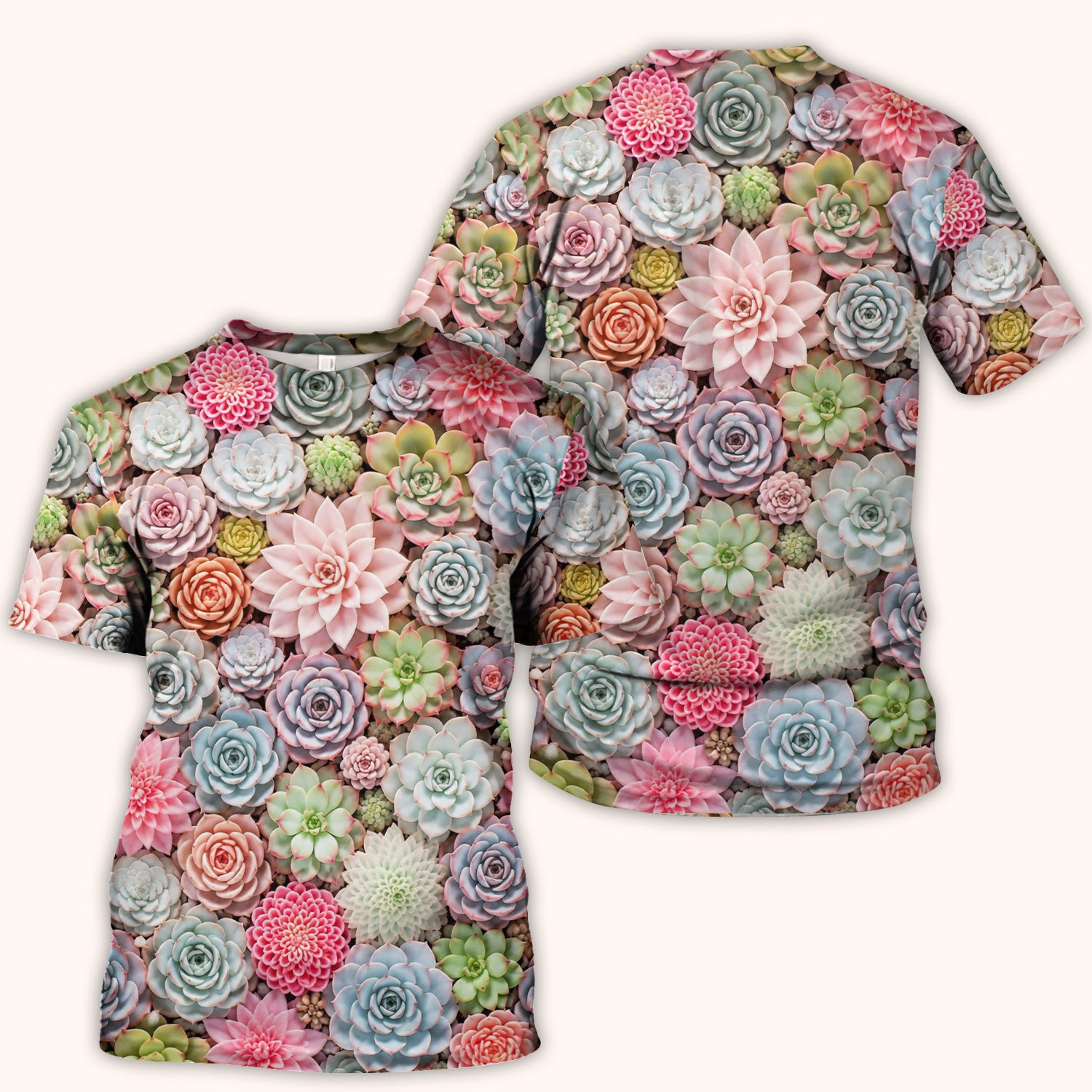 Cute Pastel Succulent Blossom Pattern Scrub Top, Comfortable Scrubs for Nurses