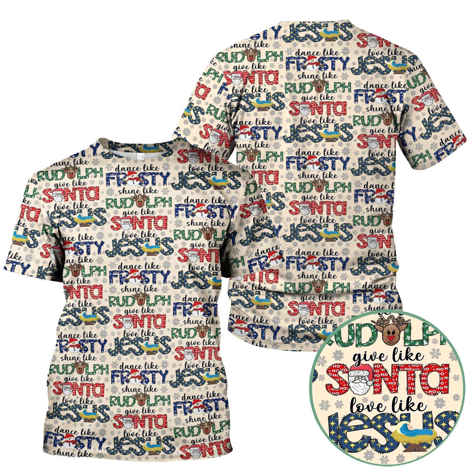 Christmas Rudolph Nurse Scrub Top for Women - Dance Like Frosty Shine Like Rudolph Give Like Santa Love Like Jesus - Holiday Med Shirt