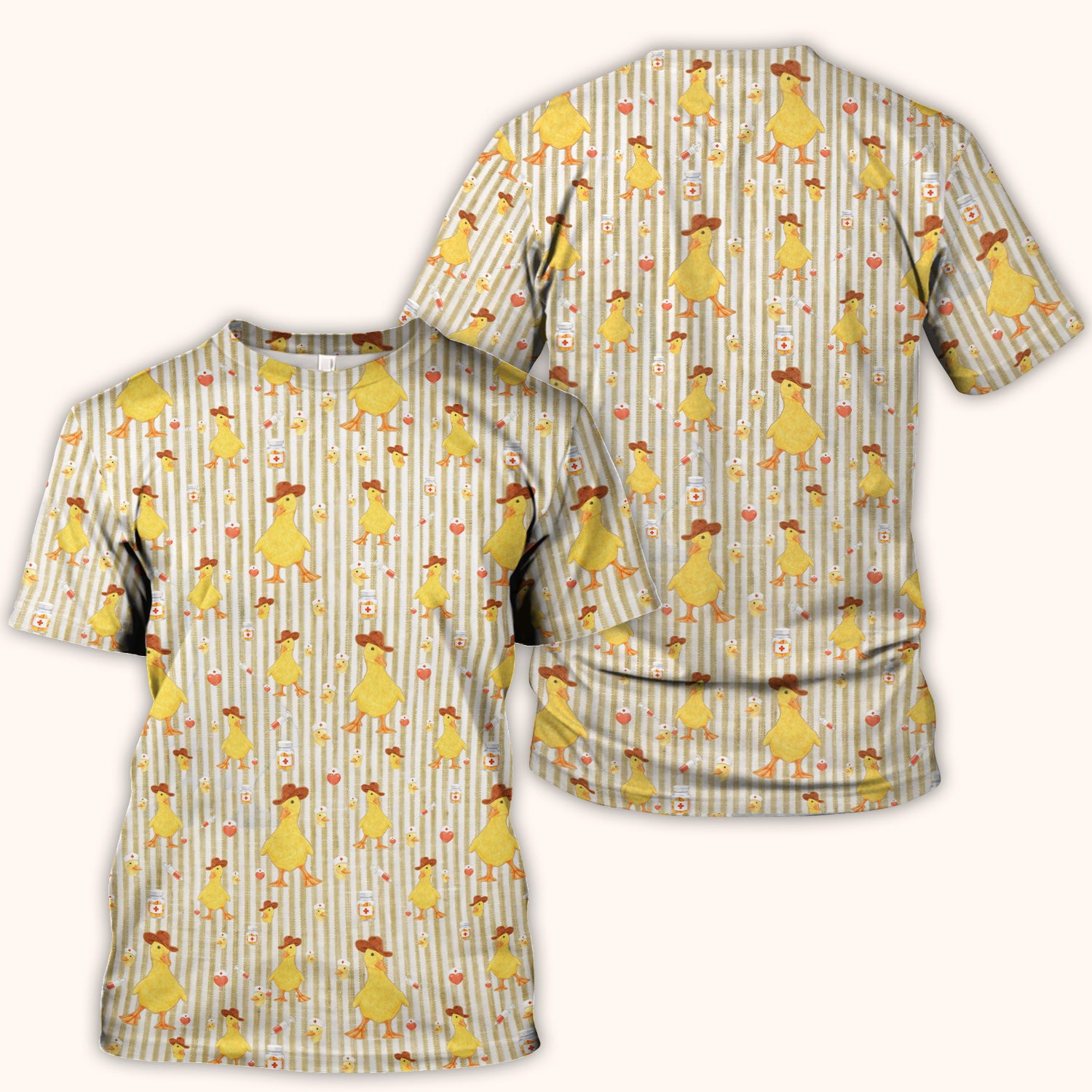 Cowboy Ducktor Vertical Stripe Pattern Scrub Top, Comfortable Scrubs for Nurses