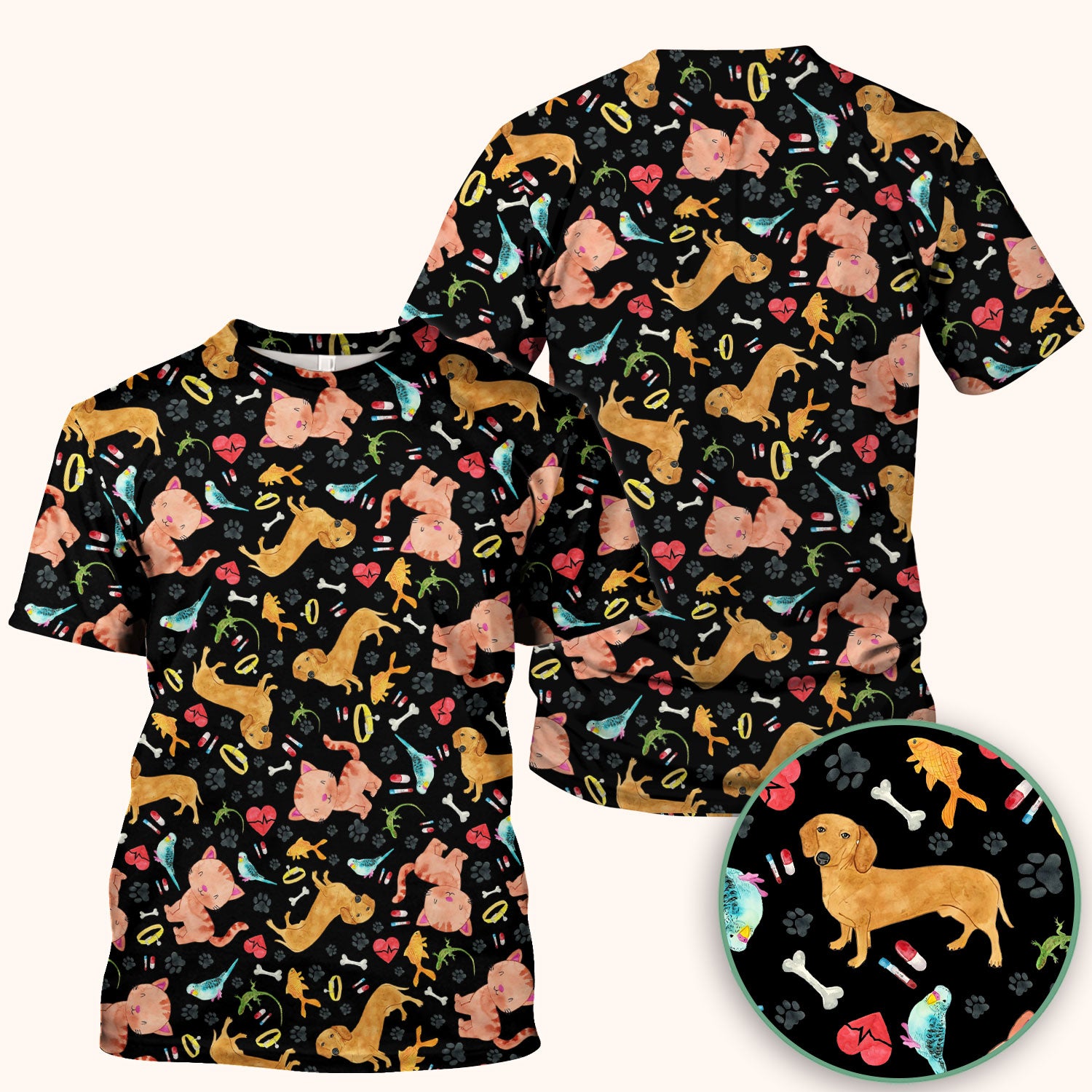 Cute Cat Dog Scrub Top - Animal Lover Medical Uniform - Funny Veterinary Nurse Shirt for Women RN CNA LPN