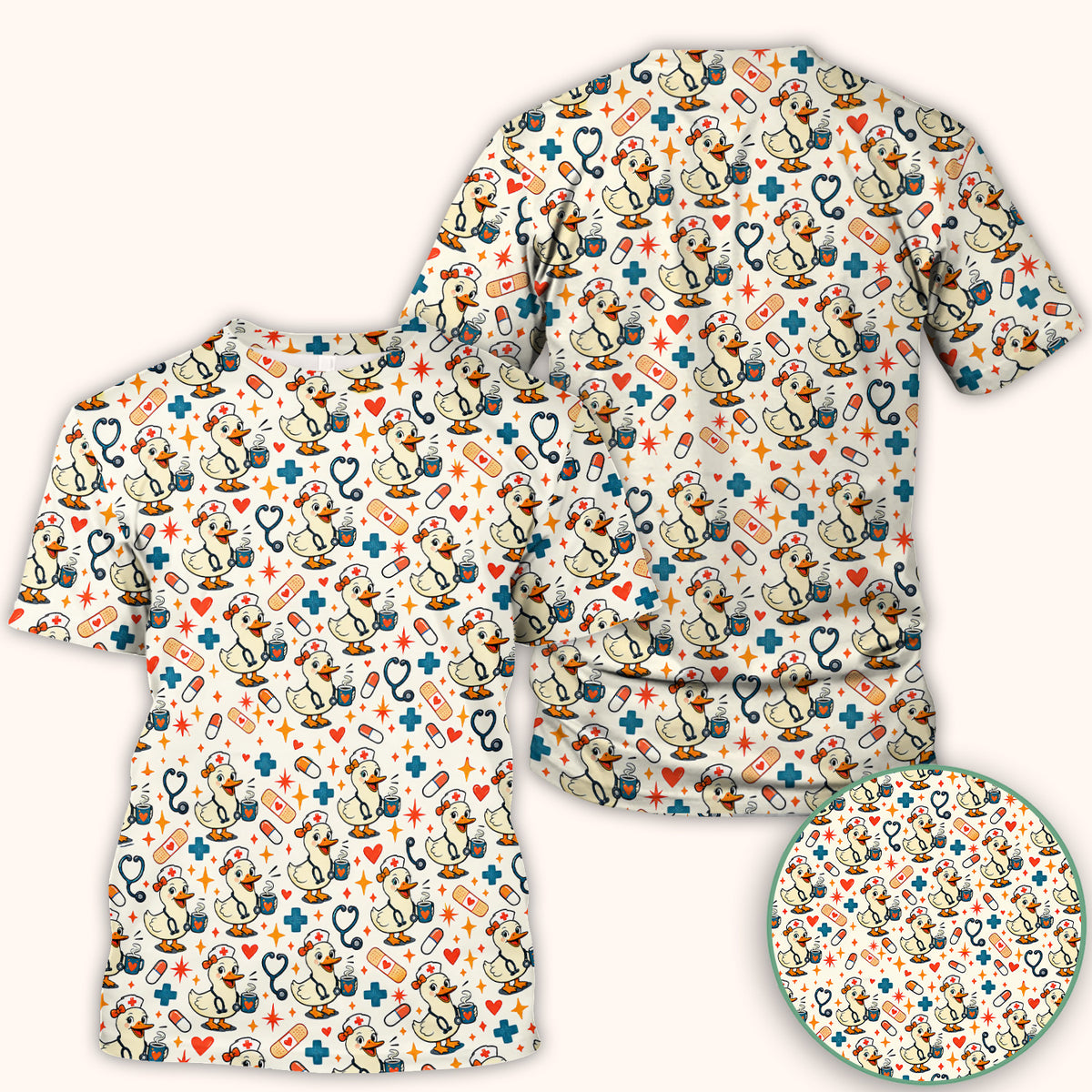 Cute Nurse Duck With Coffee Scrub Top, Comfortable Scrubs for Nurses
