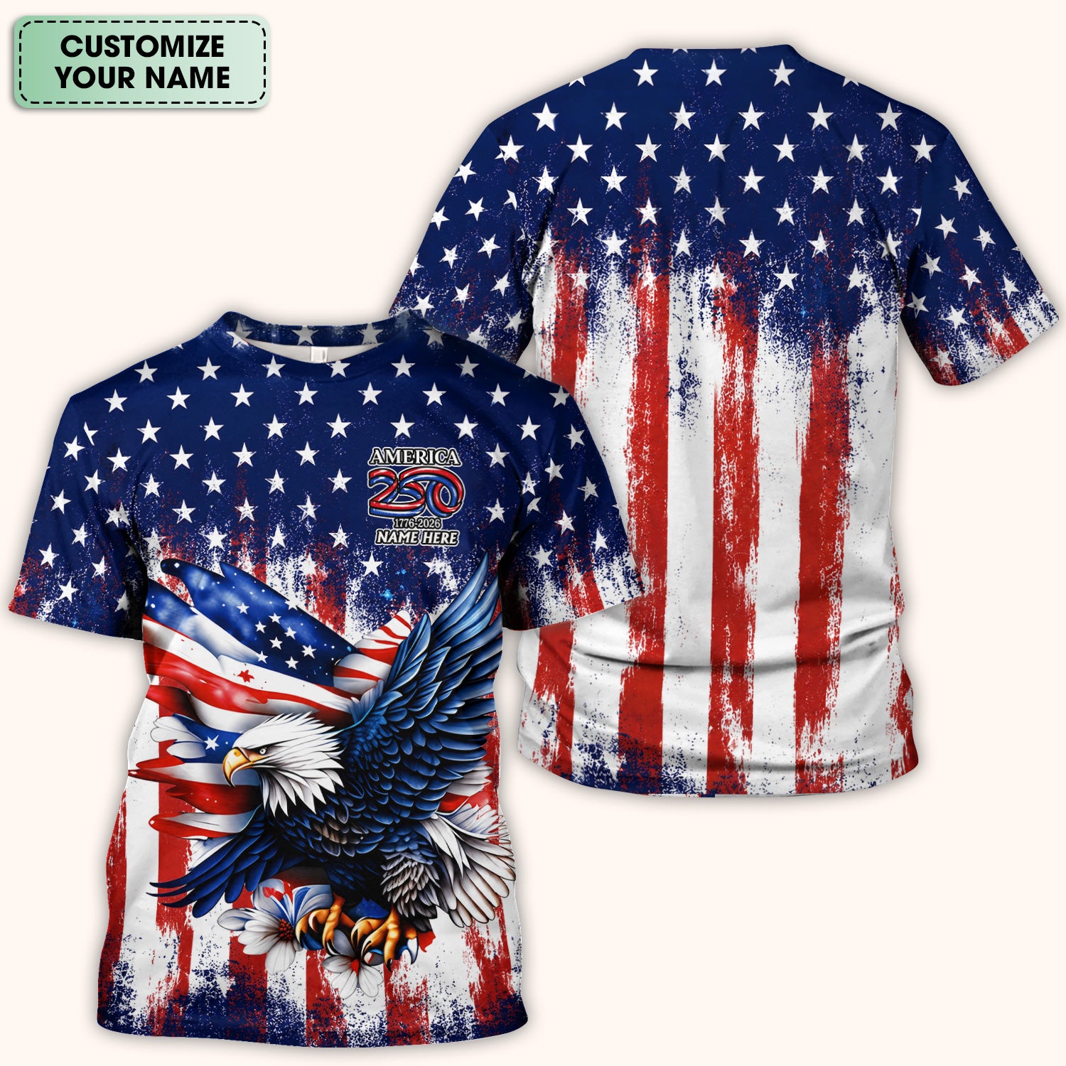 Personalized Patriotic Eagle Flag Pattern Scrub Top, Comfortable Scrubs for Nurses