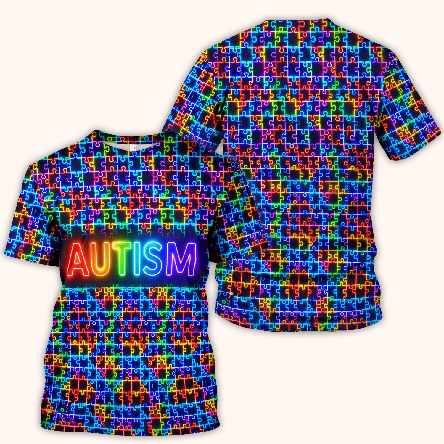 Autism Puzzle Neon Pattern Scrubs Top, Comfortable Scrubs for Nurses