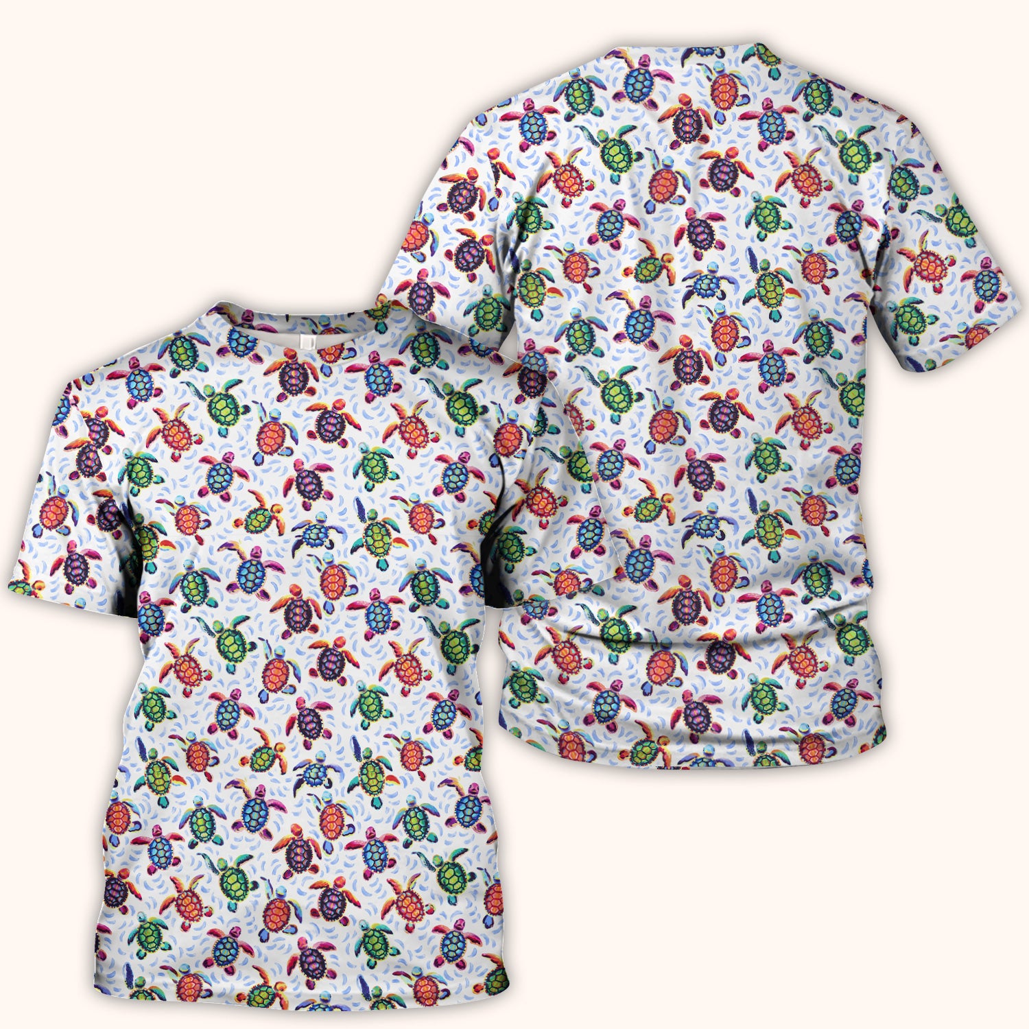 Colorful Sea Turtle Wave Pattern Scrub Top, Comfortable Scrubs for Nurses