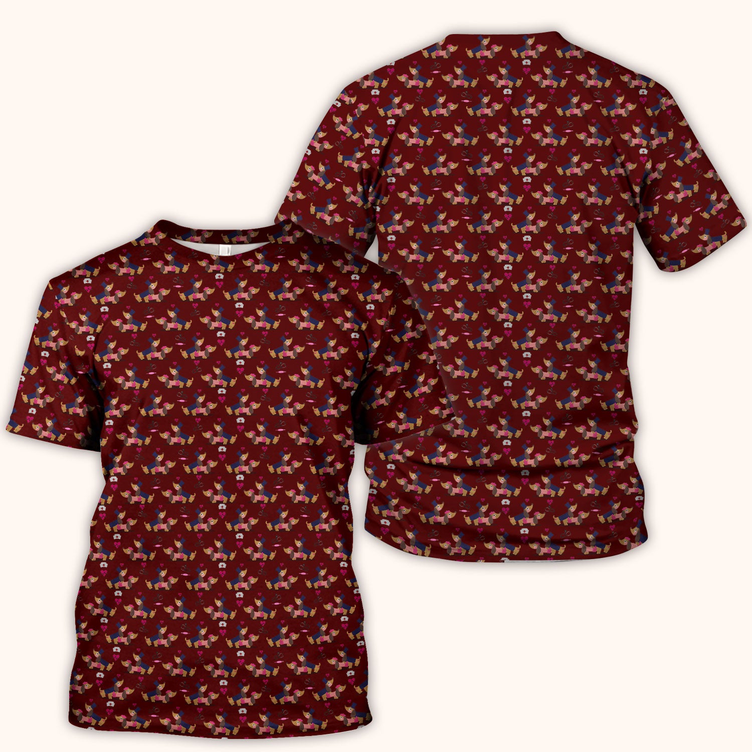 Funny Dachshund Couple Valentine Scrub Top - Nursing Gift for Women