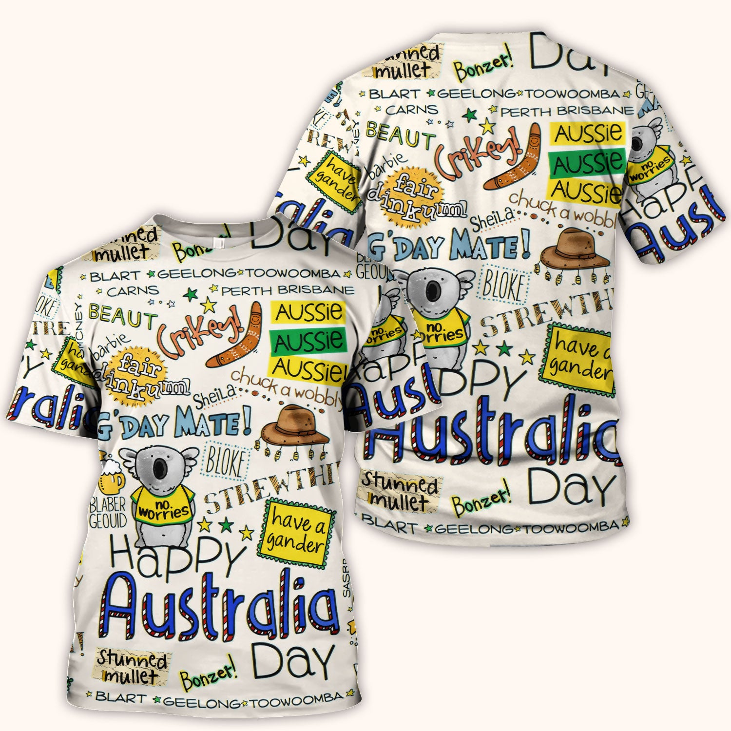 Cute Cartoon Koala Australia Pattern Scrub Top, Breathable Fabrics Nursing Uniform