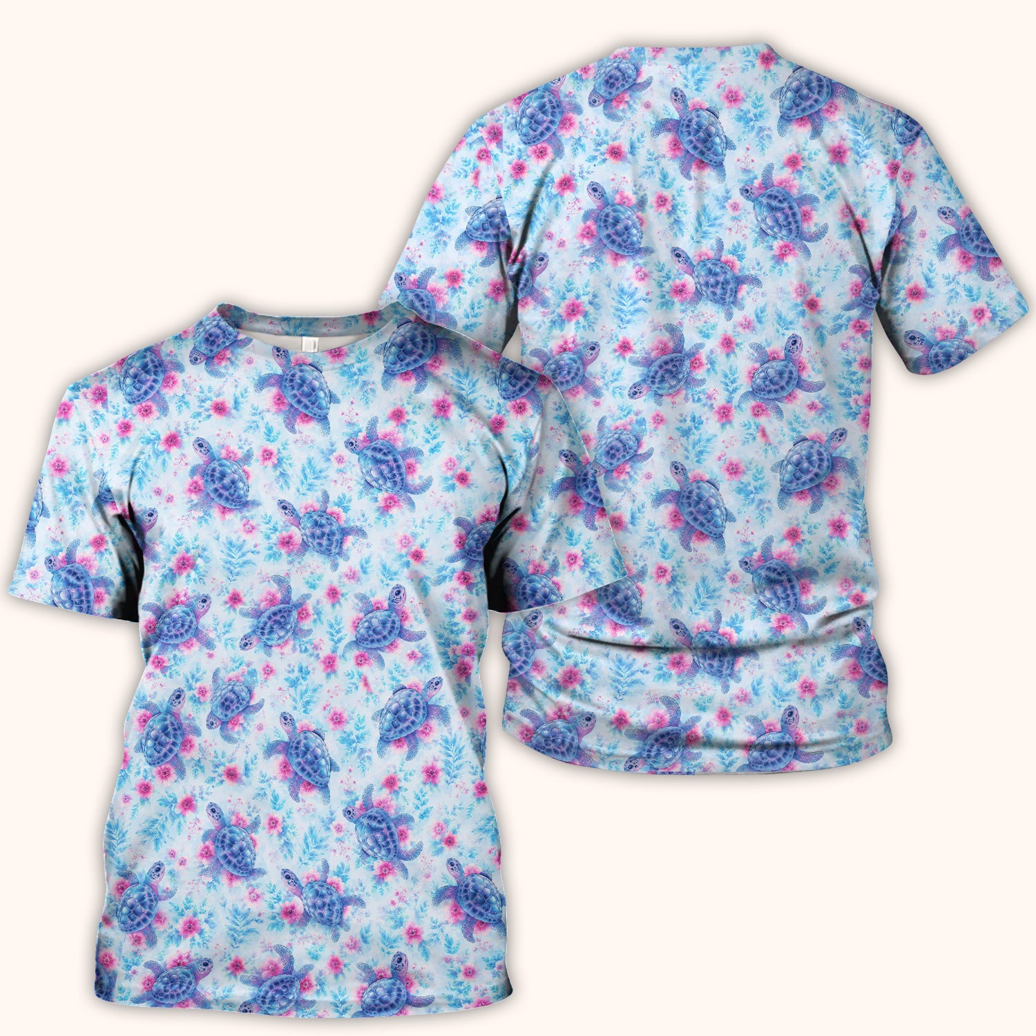 Cute Sea Turtle Floral Print Scrub Top, Comfortable Scrubs for Nurses
