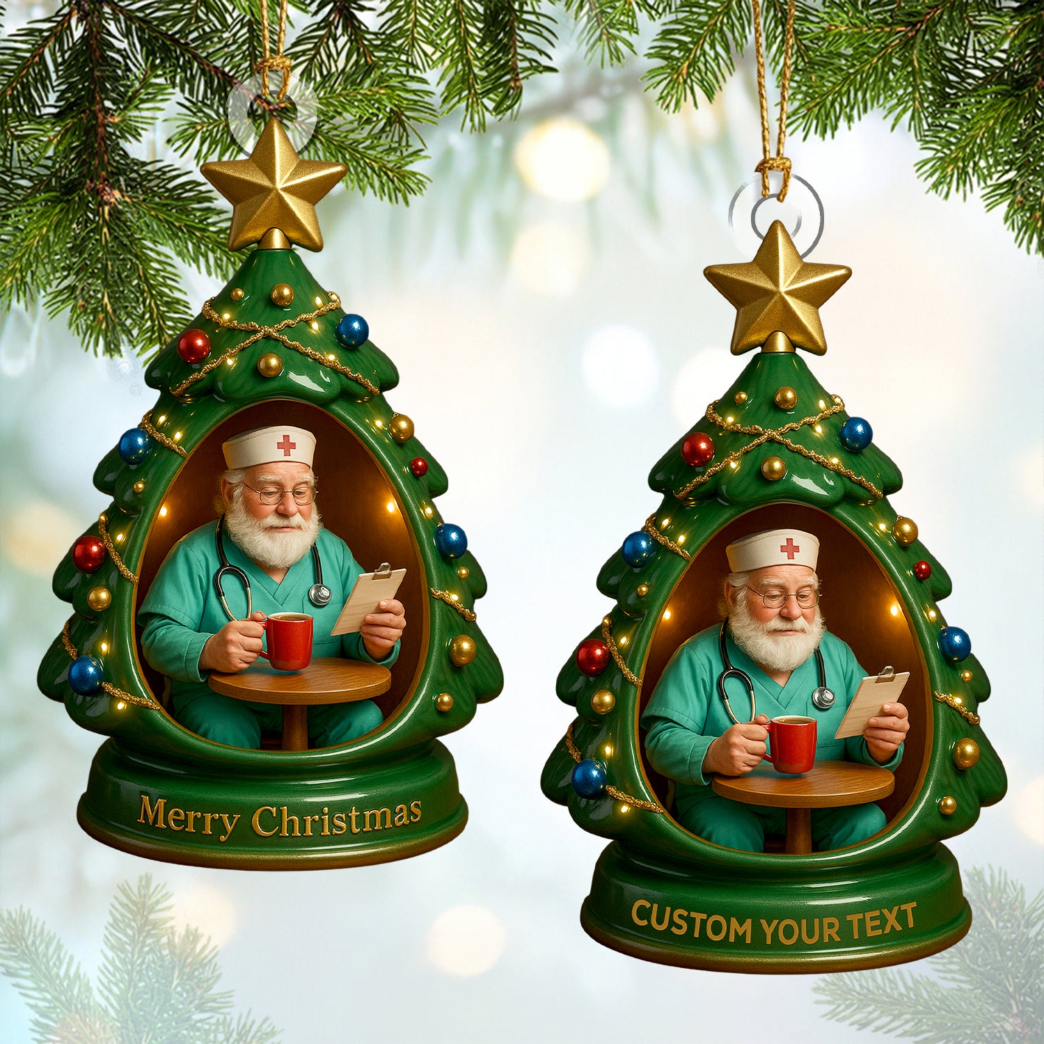 Personalized Nurse Christmas Tree Ornament, Custom Name Doctor Ornament, Xmas Medical Santa Nursing Decor