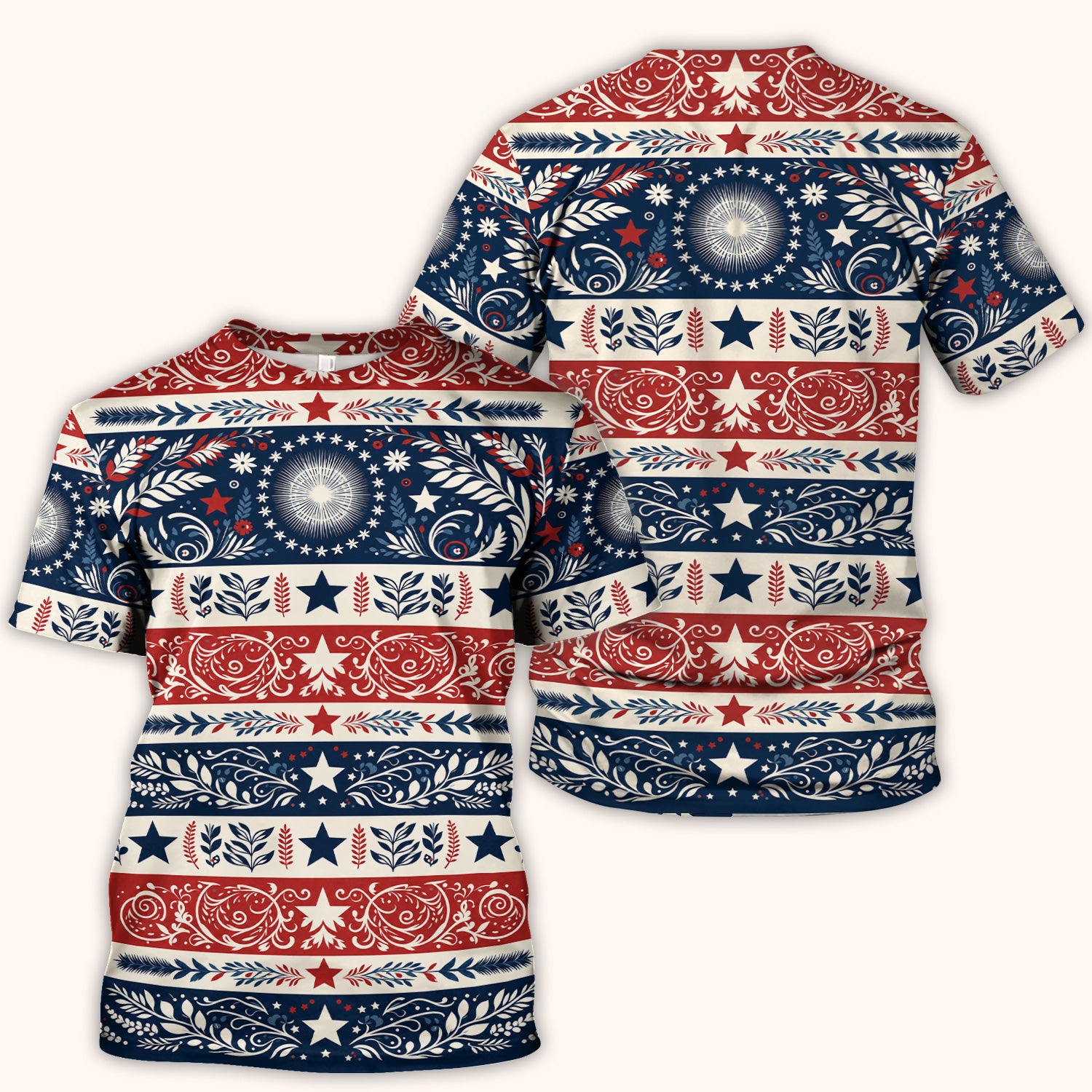 Patriotic Americana Starburst Floral Pattern Scrub Top, Comfortable Scrubs for Nurses