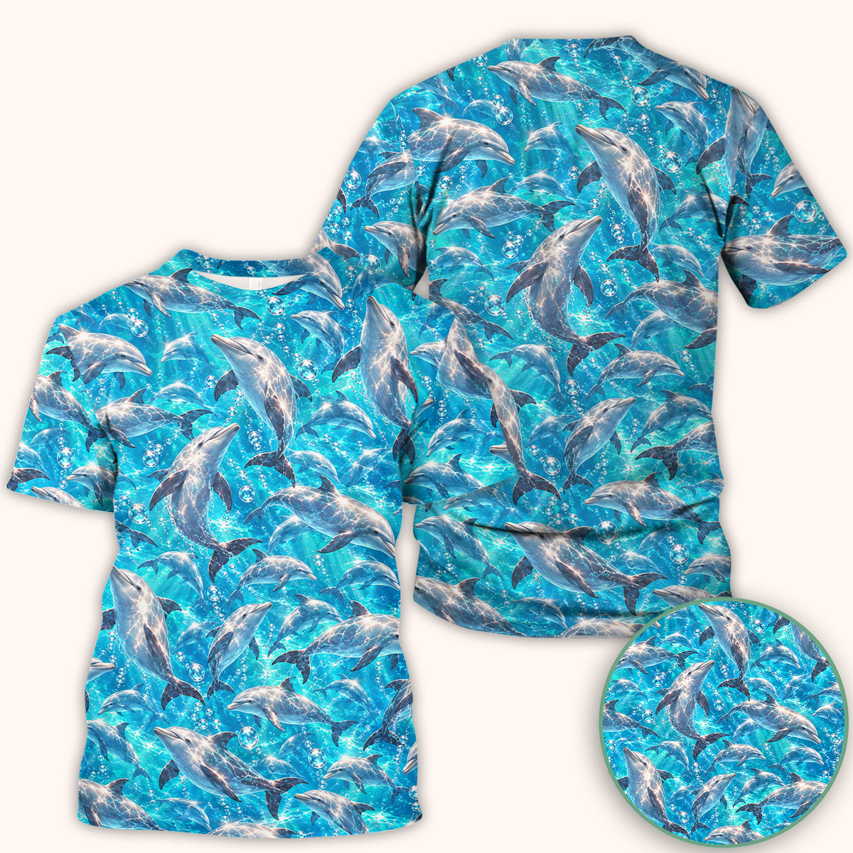Blue Ocean Dolphin Pattern Scrub Top, Comfortable Scrubs for Nurses