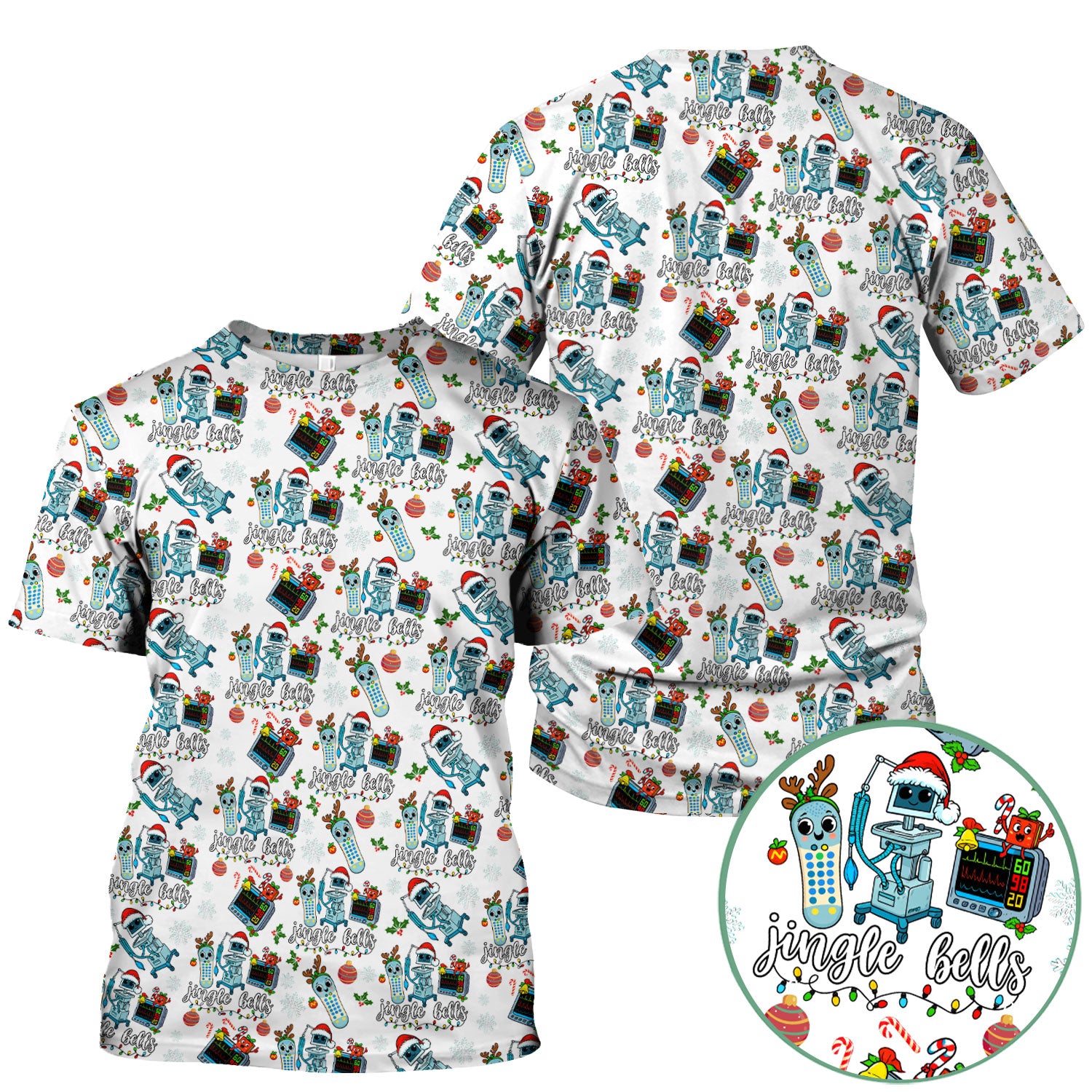 Jingle Bells Christmas Scrub Top - Funny Xmas Scrubs for Nurses - Breathable Fabrics Nursing Uniform for RN CNA LPN