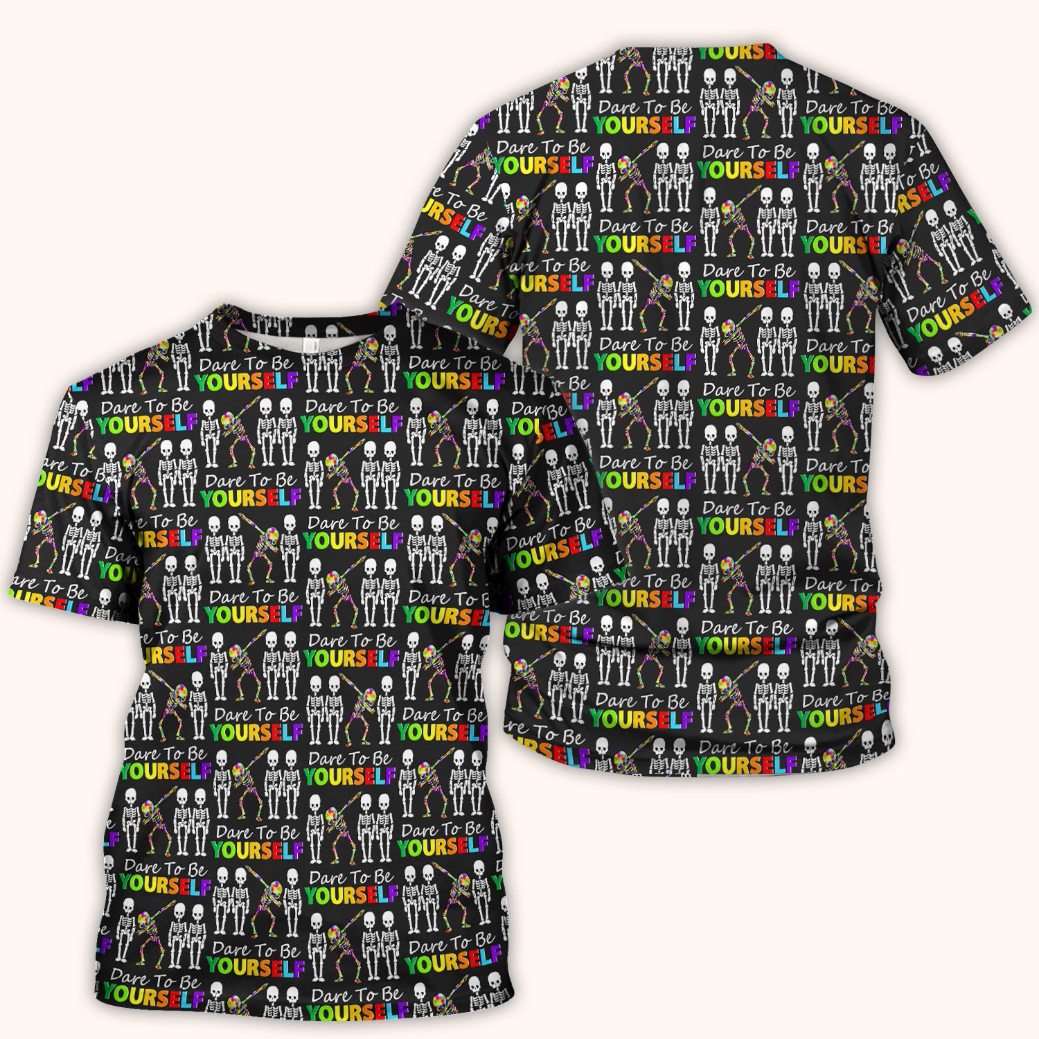 Rainbow Skeleton Dare To Be Yourself Pattern Scrubs Top, Comfortable Scrubs for Nurses