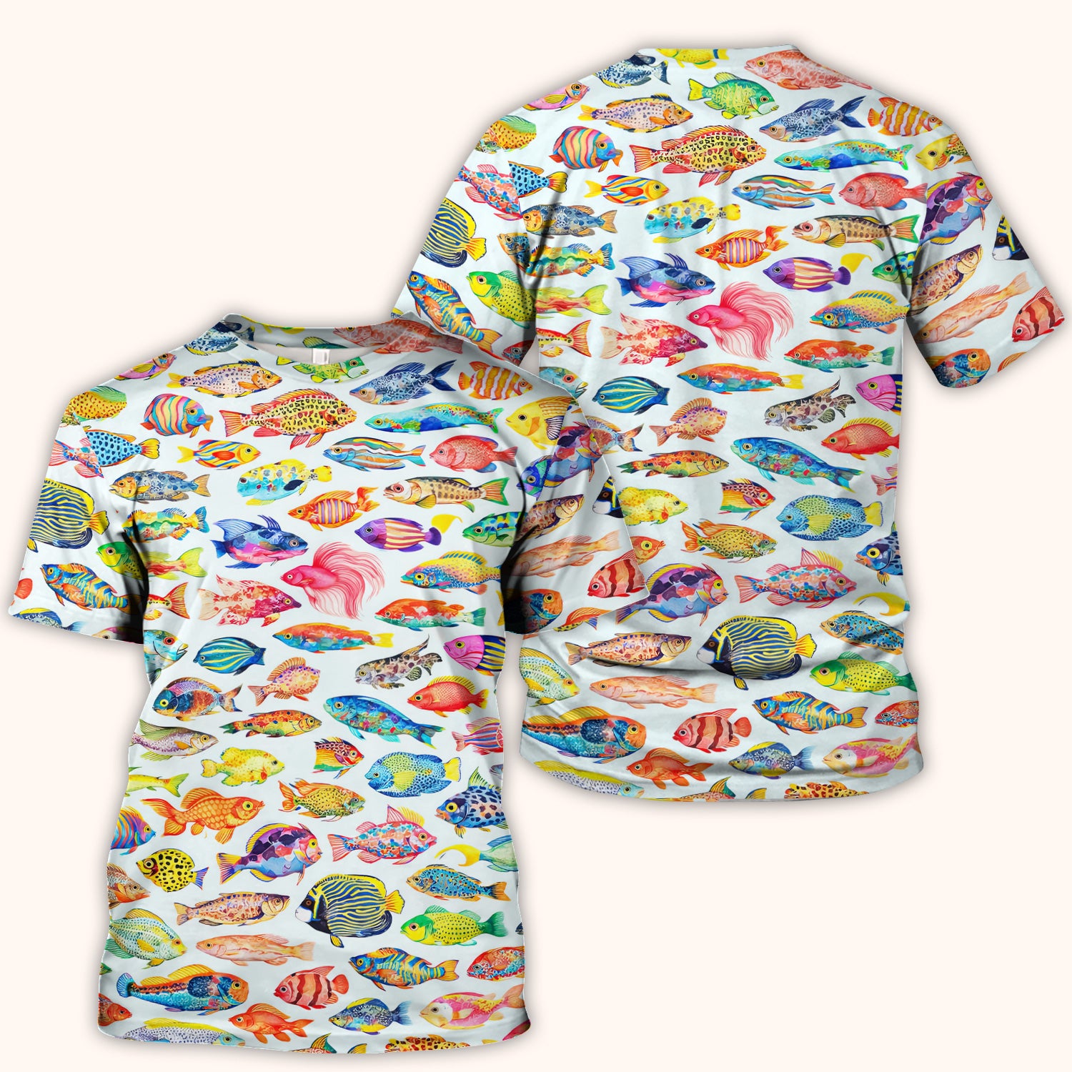 Colorful Tropical Fish Pattern Scrub Top, Breathable Medical Scrubs