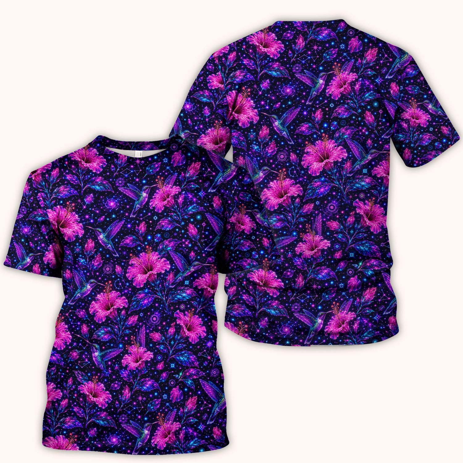 Galaxy Floral Hummingbird Nurse Pattern Scrub Top, Comfortable Scrubs for Nurses