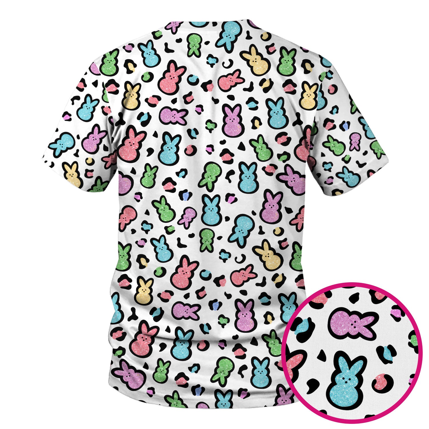 Cute Easter Bunny Pastel Pattern Scrub Top, Comfortable Scrubs for Nurses