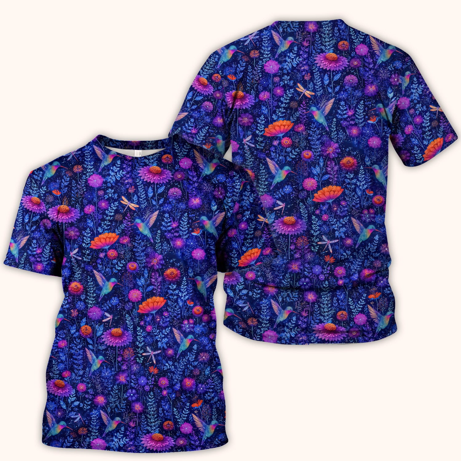 Enchanted Hummingbird Wildflower Garden Pattern Scrub Top, Comfortable Scrubs for Nurses