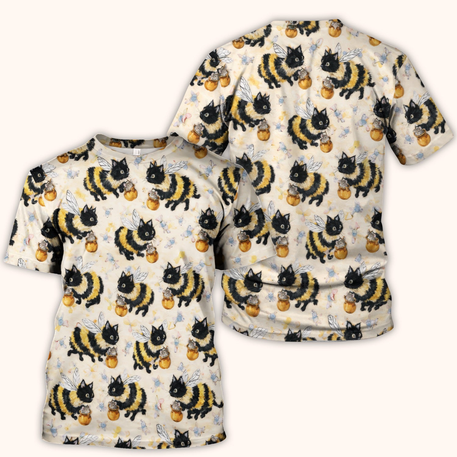 Adorable Nurse Bumblebee Cat Honey Jar Winged Pattern Scrub Top, Comfortable Scrubs for Nurses