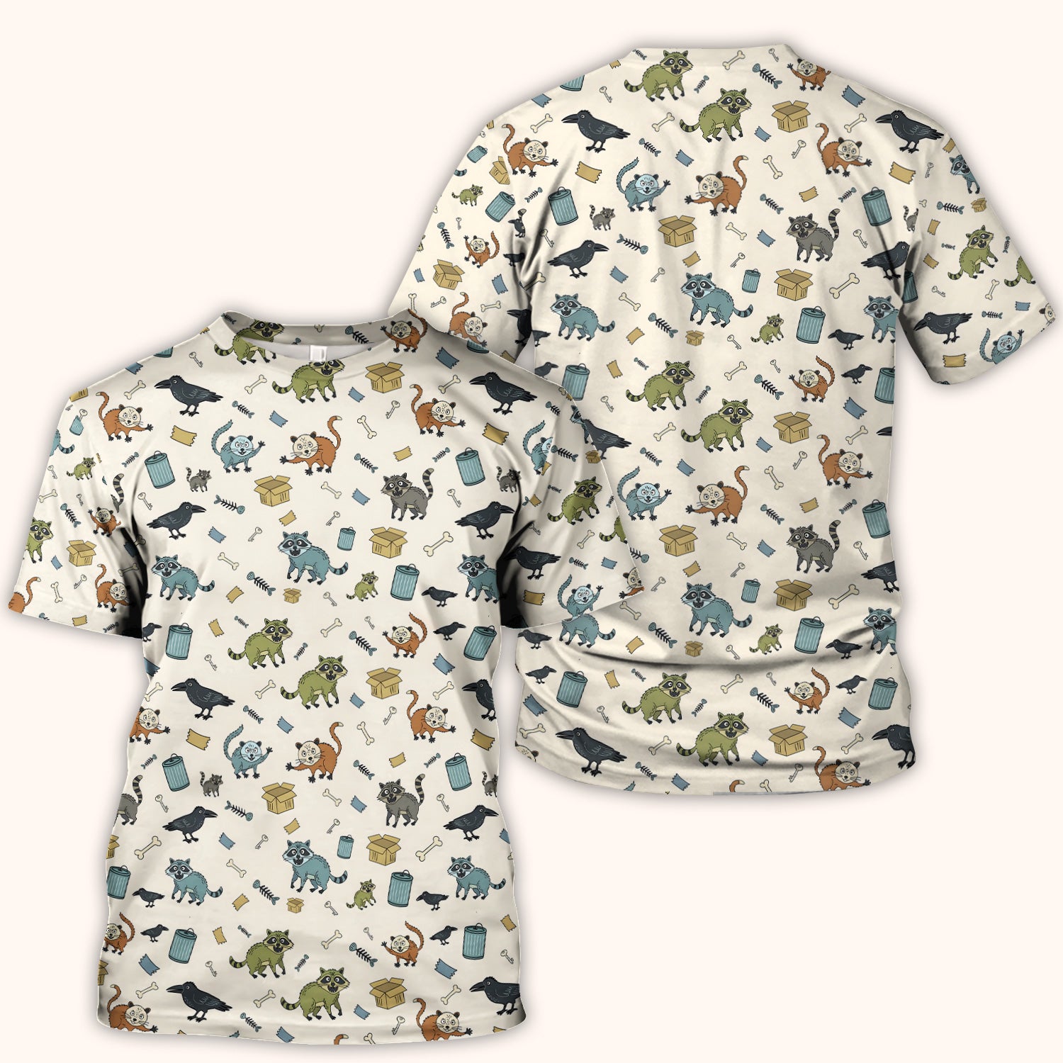 Funny Trash Raccoon Pattern Scrub Top, Comfortable Scrubs for Nurses