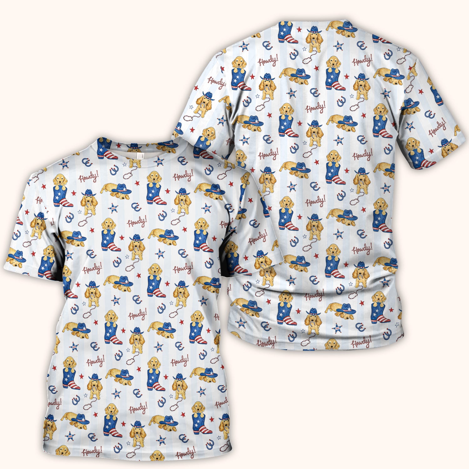 Patriotic Howdy Golden Dog Western Pattern Scrub Top, Comfortable Scrubs for Nurses