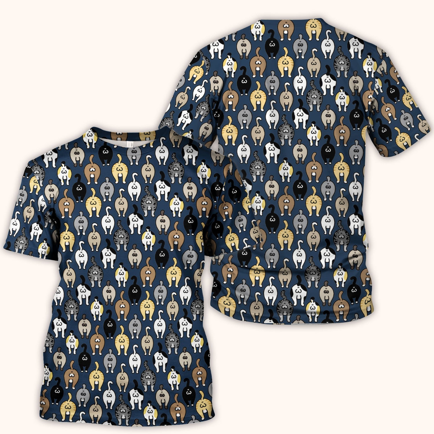 Cat Lover Nurse Scrub Top, Funny Cat Butt Pattern Medical Shirt, Breathable Fabrics Nursing Uniform