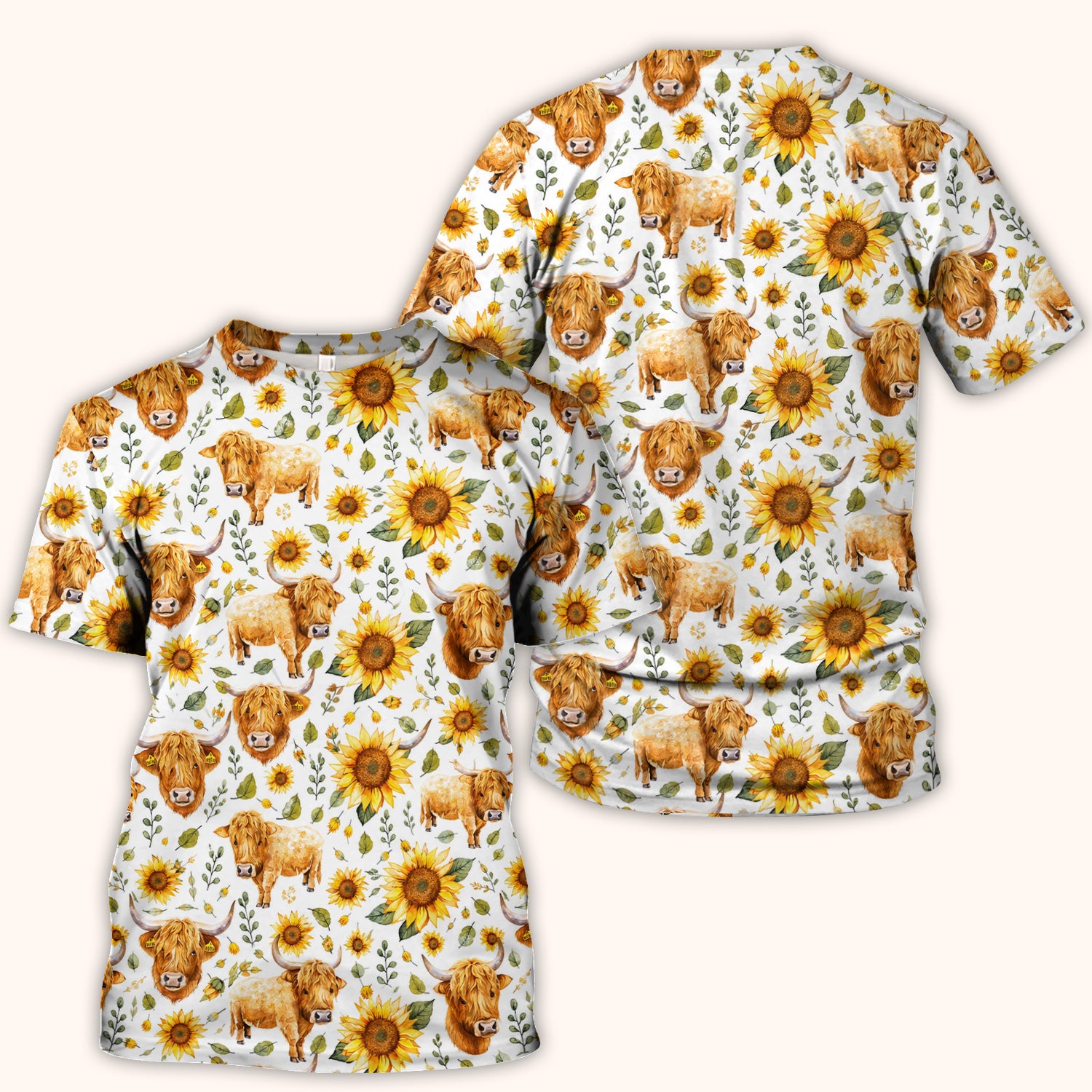 Highland Cow Sunflower Pattern Scrub Top, Comfortable Scrubs for Nurses