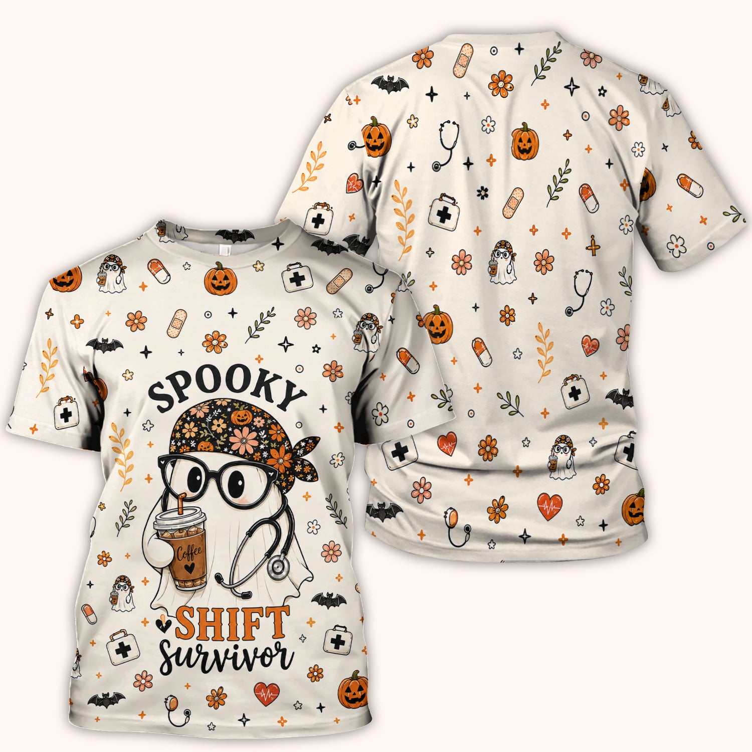 Halloween Shift Survivor Ghost Scrub Top, Comfortable Scrubs for Nurses