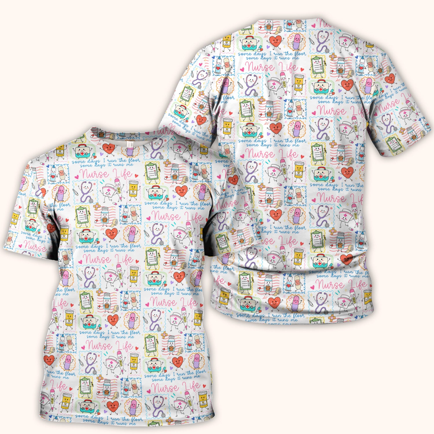 Cute Nurse Life Doodle Pediatric Nurse Scrub Top, Comfortable Scrubs for Nurses