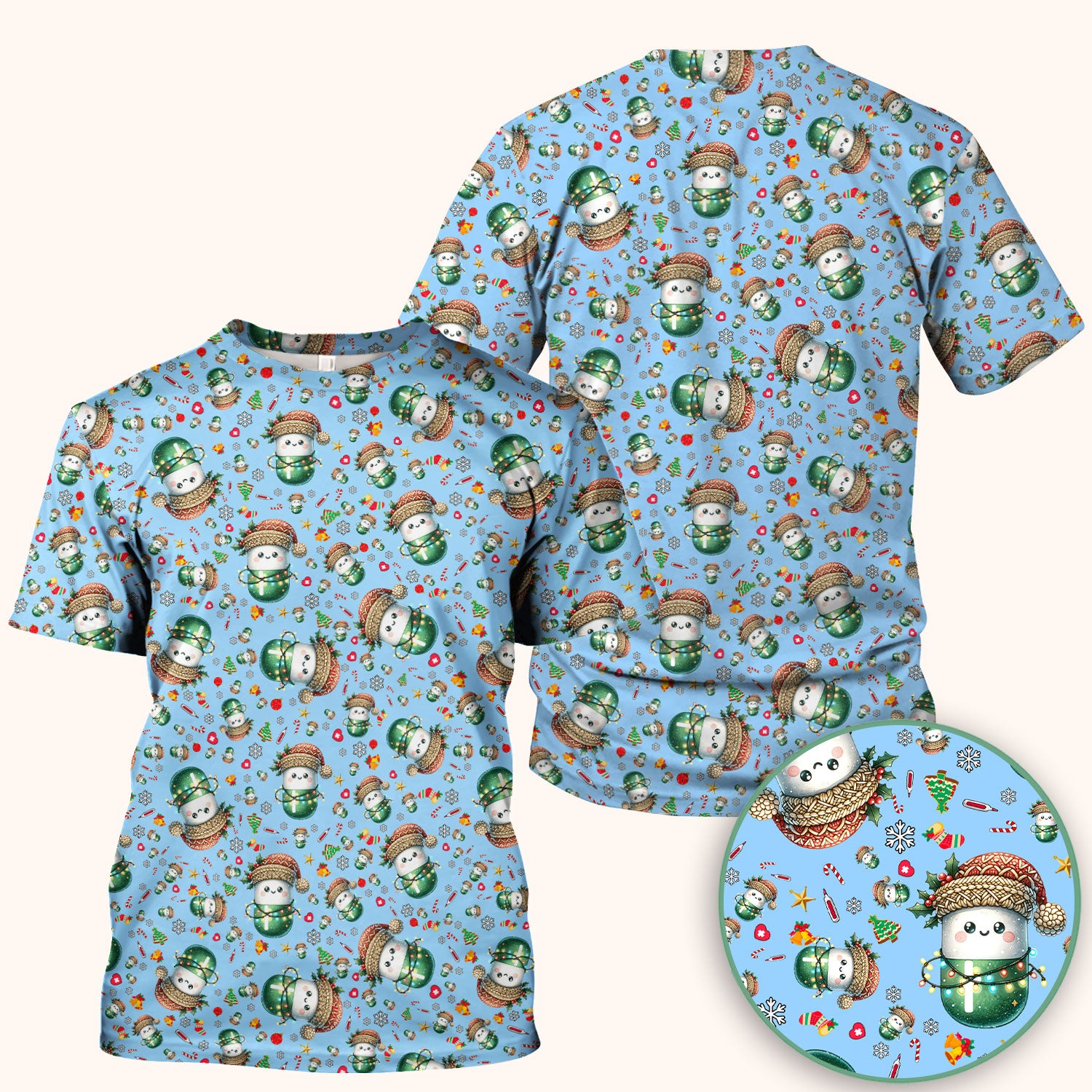 Pharmacy Tech Christmas Scrub Top – Cute Green Snowman Print Nurse Outfit – Funny Holiday Medical Uniform for Pharmacists