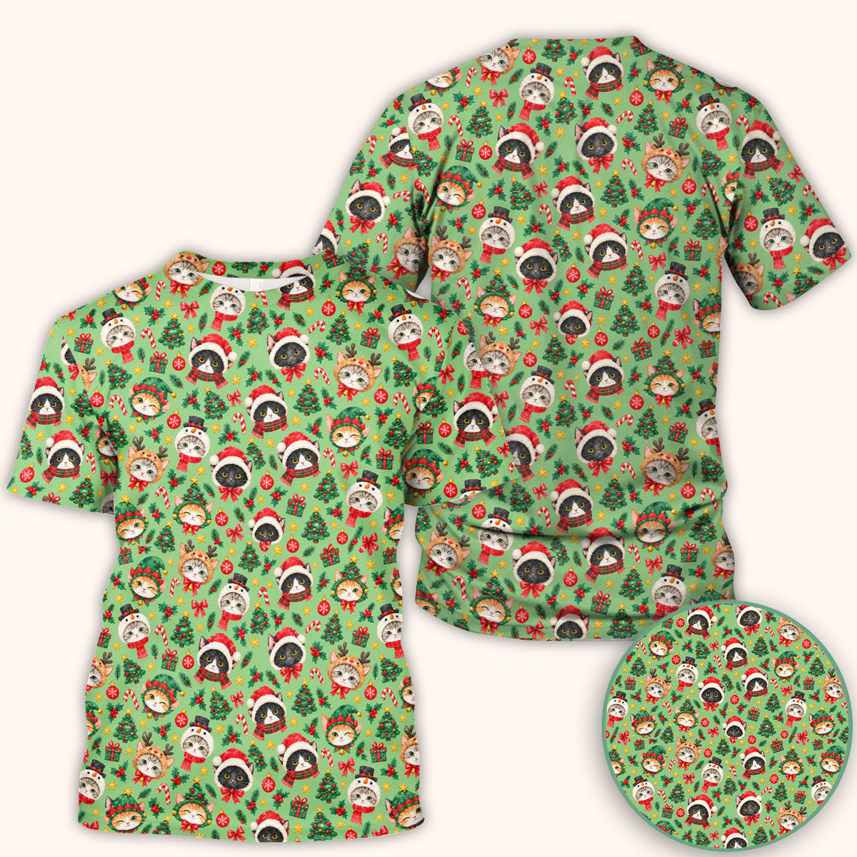 Christmas Cats And Trees Pattern Scrub Top, Comfortable Scrubs for Nurses