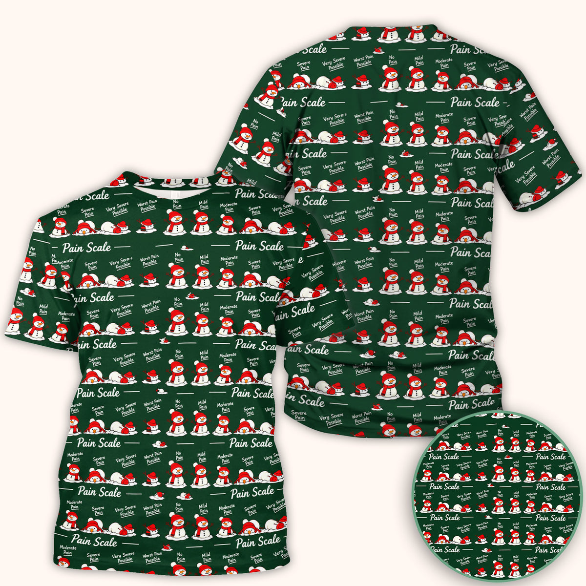 Funny Christmas Snowman Pain Scale Scrub Top, Comfortable Scrubs for Nurses