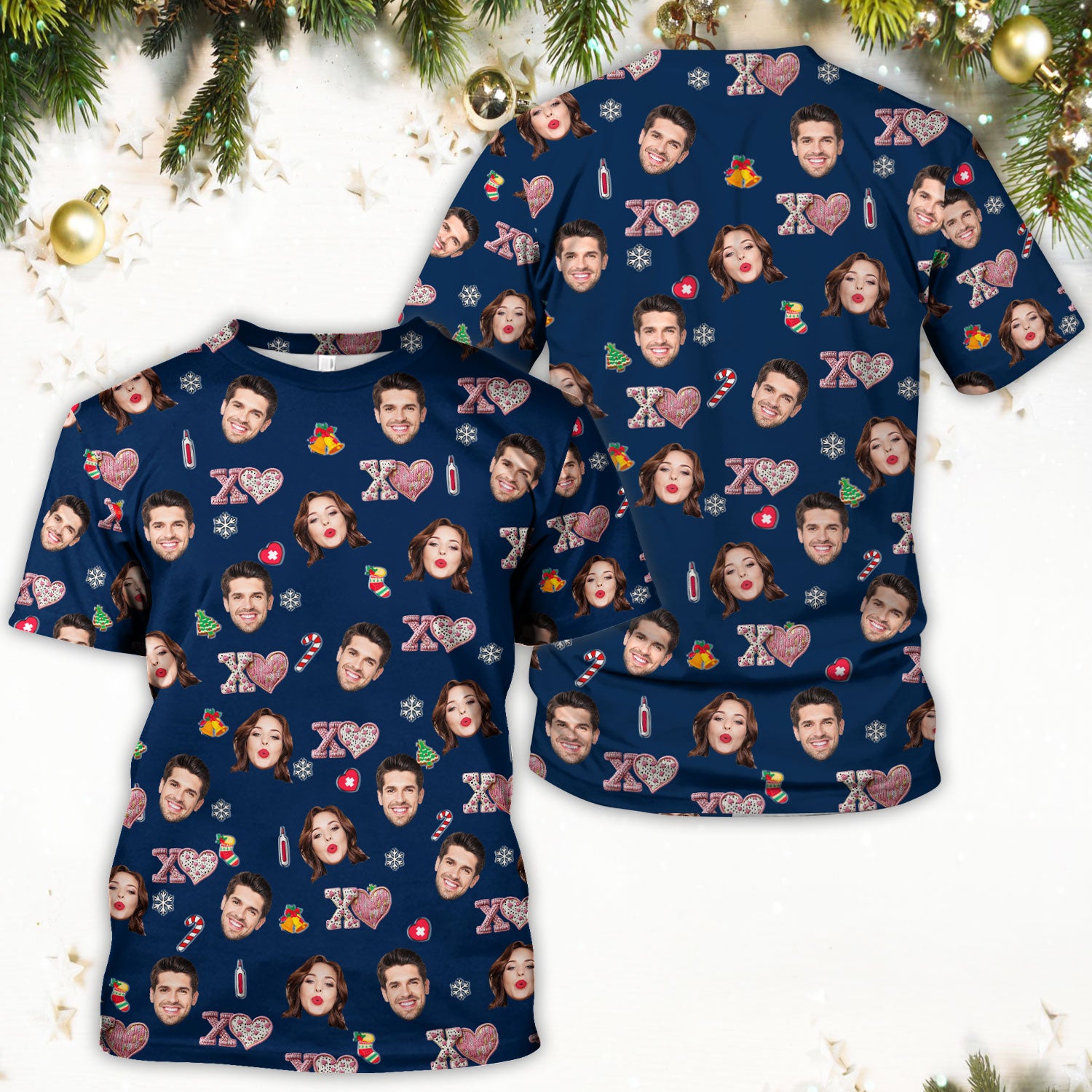 Custom Face Pattern XOXO Scrub Shirt, Personalized Photo Scrub Top, Breathable Fabrics Nursing Uniform