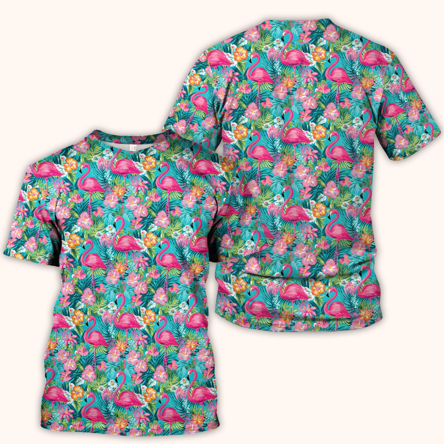 Tropical Flamingo Floral Pattern Scrub Top, Comfortable Scrubs for Nurses