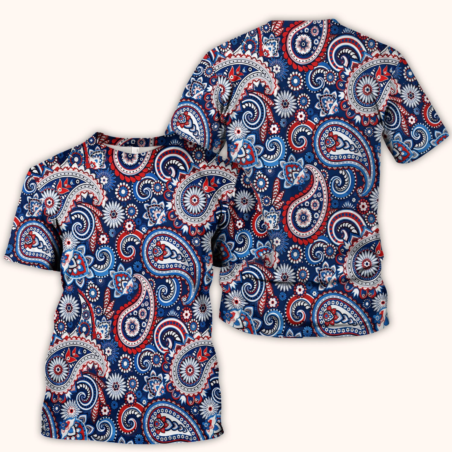 Patriotic Red White Blue Paisley Pattern Scrub Top, Comfortable Scrubs for Nurses